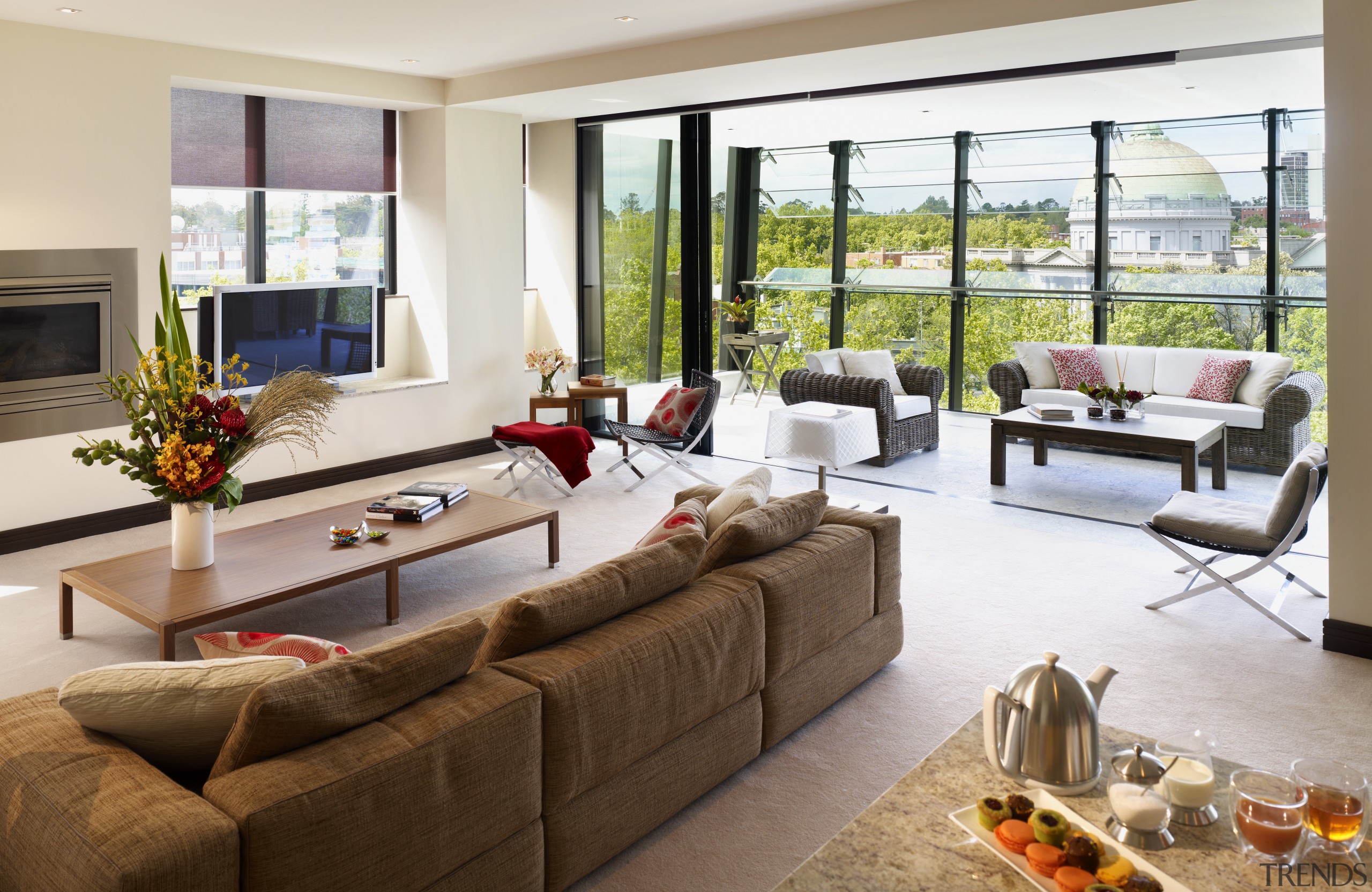 Interior view of apartments in the Lucient residential home, interior design, living room, property, real estate, window, white, brown