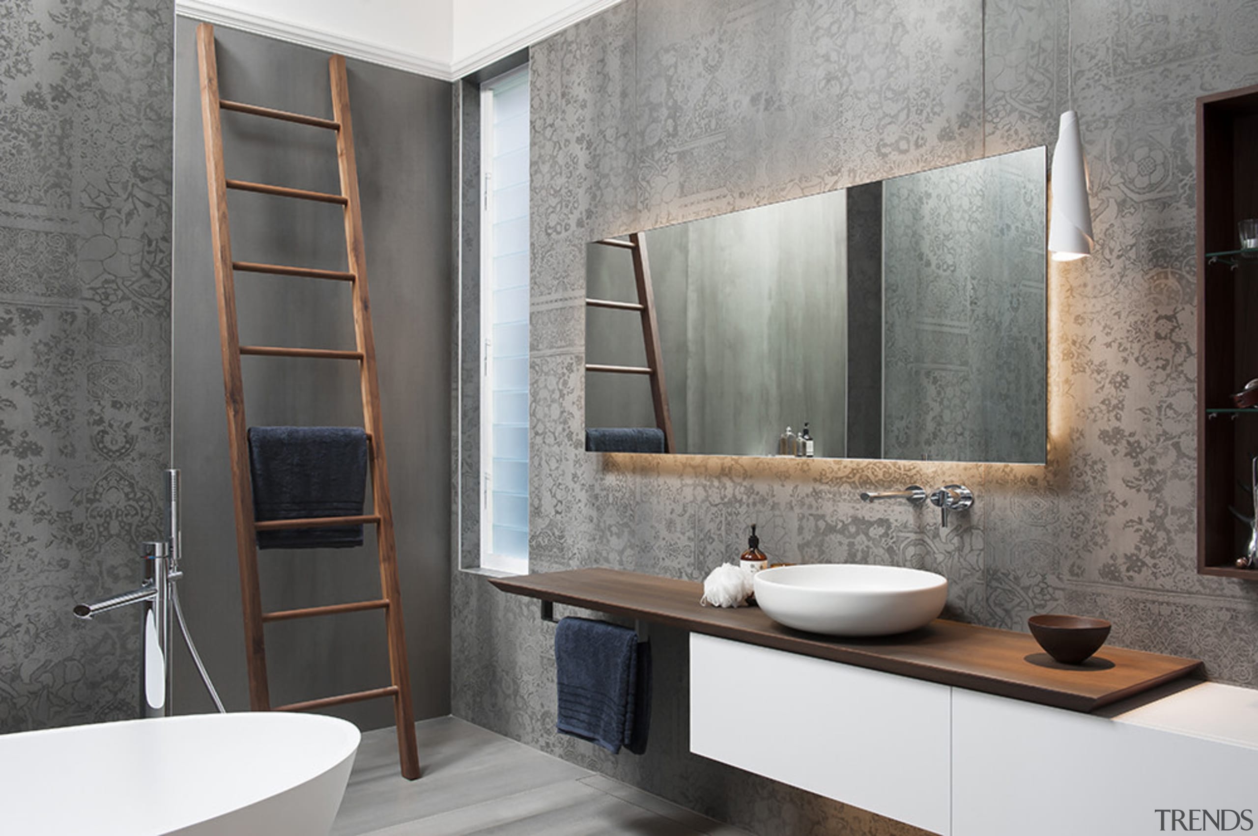 Winner: 2017 TIDA Australia Bathroom of the YearFinalist: bathroom, bathroom accessory, bathroom cabinet, floor, interior design, product design, room, sink, wall, gray