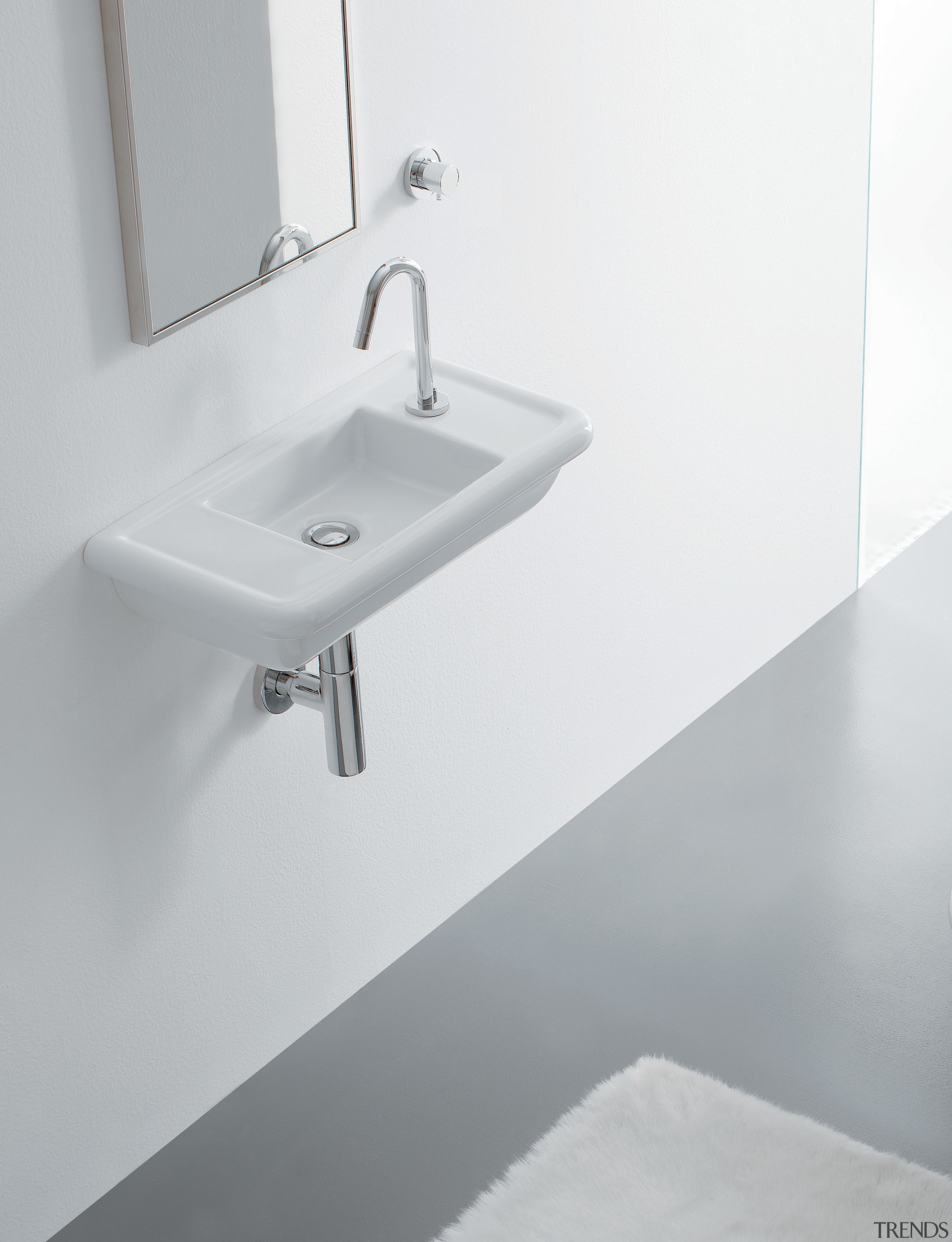 Image of bathroom designed by Lacava who specialise angle, bathroom, bathroom accessory, bathroom cabinet, bathroom sink, bidet, ceramic, floor, plumbing fixture, product, product design, sink, tap, tile, toilet seat, wall, gray, white