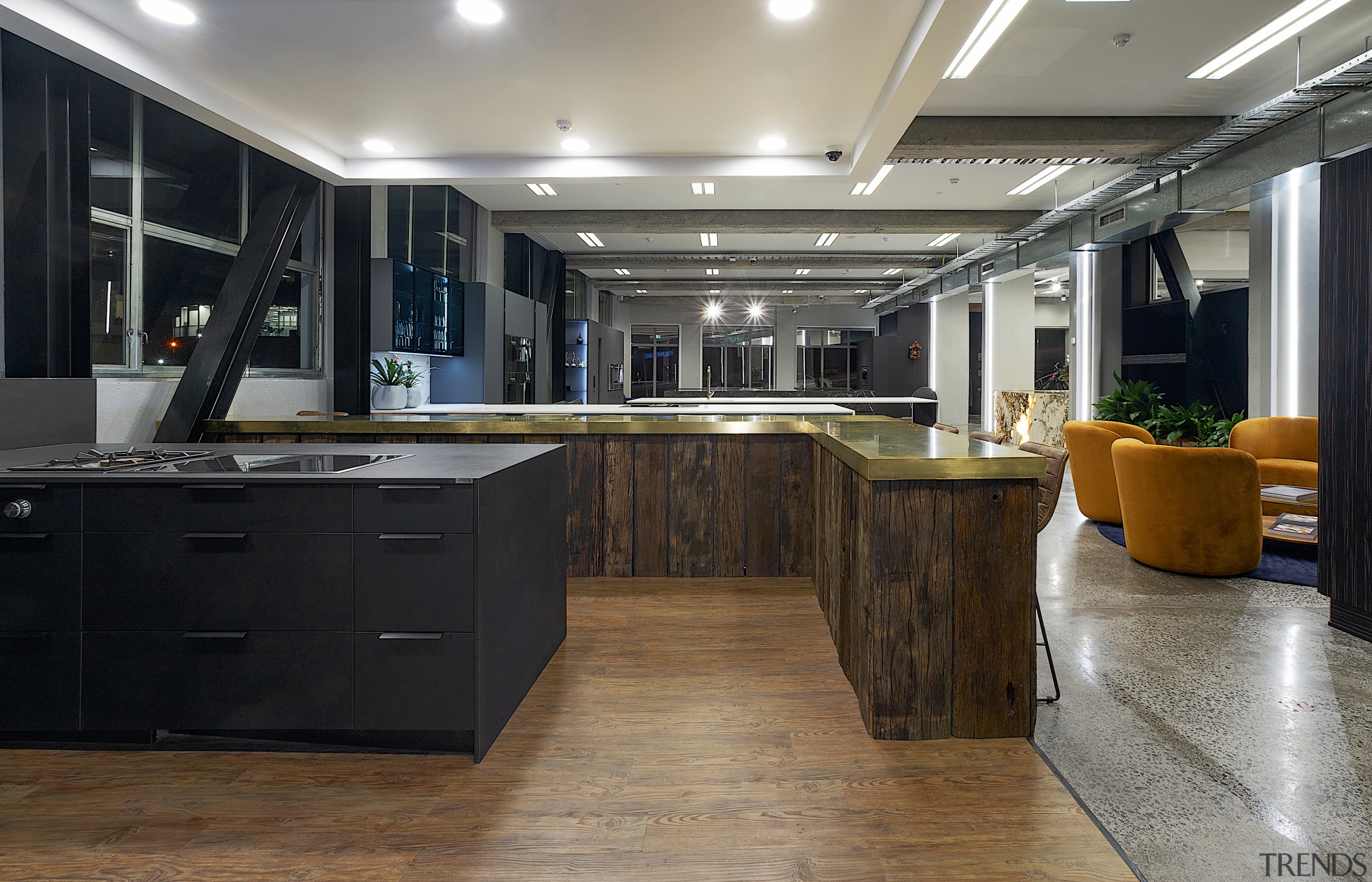 The Gaggenau showspace includes dramatic choices of island gray, black