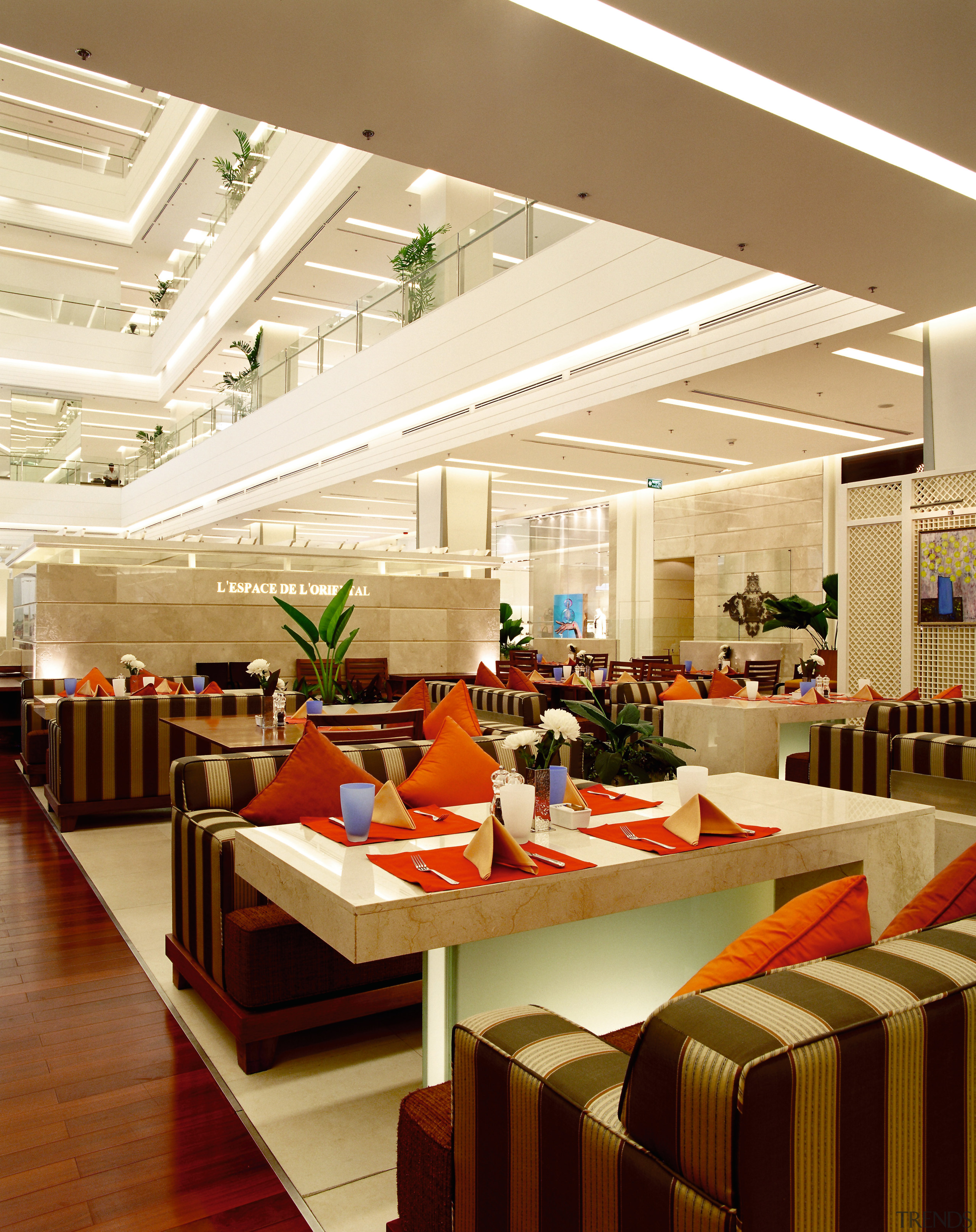 An interior view of the eatery in the ceiling, institution, interior design, restaurant, brown
