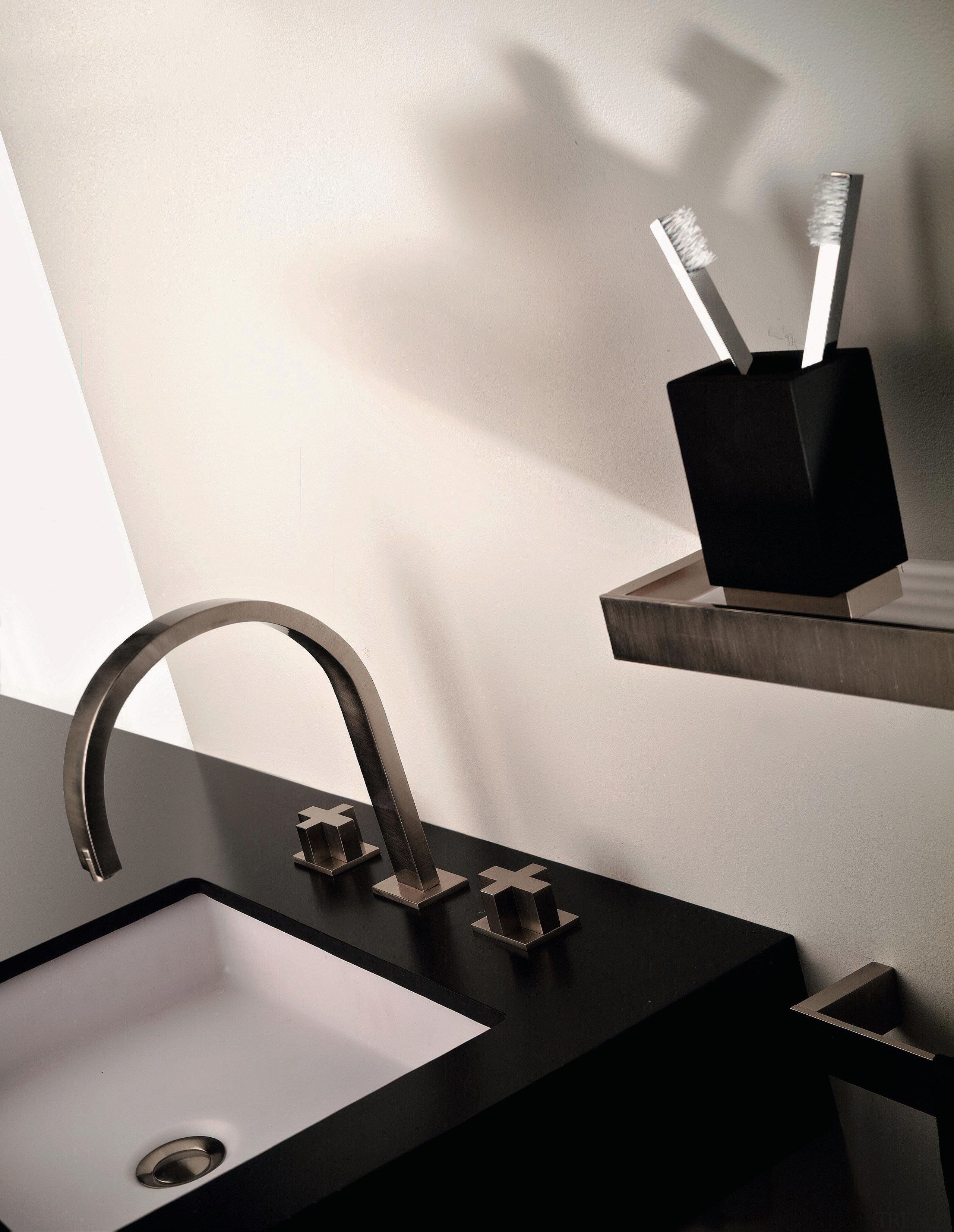view of the stainless steel gessi tapware - bathroom, bathroom sink, plumbing fixture, product design, sink, tap, white, black