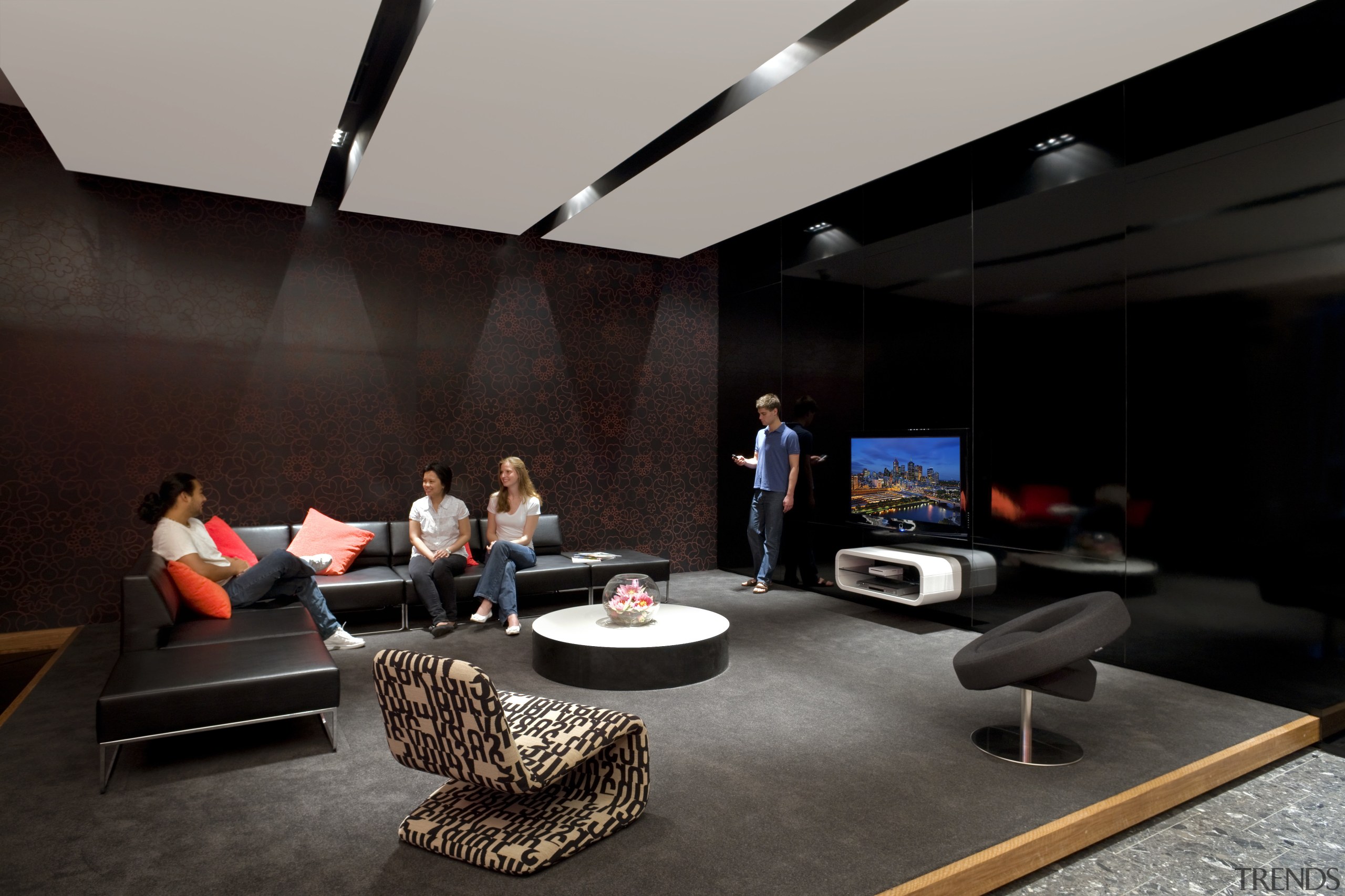 View of a student common area which features furniture, interior design, black, gray