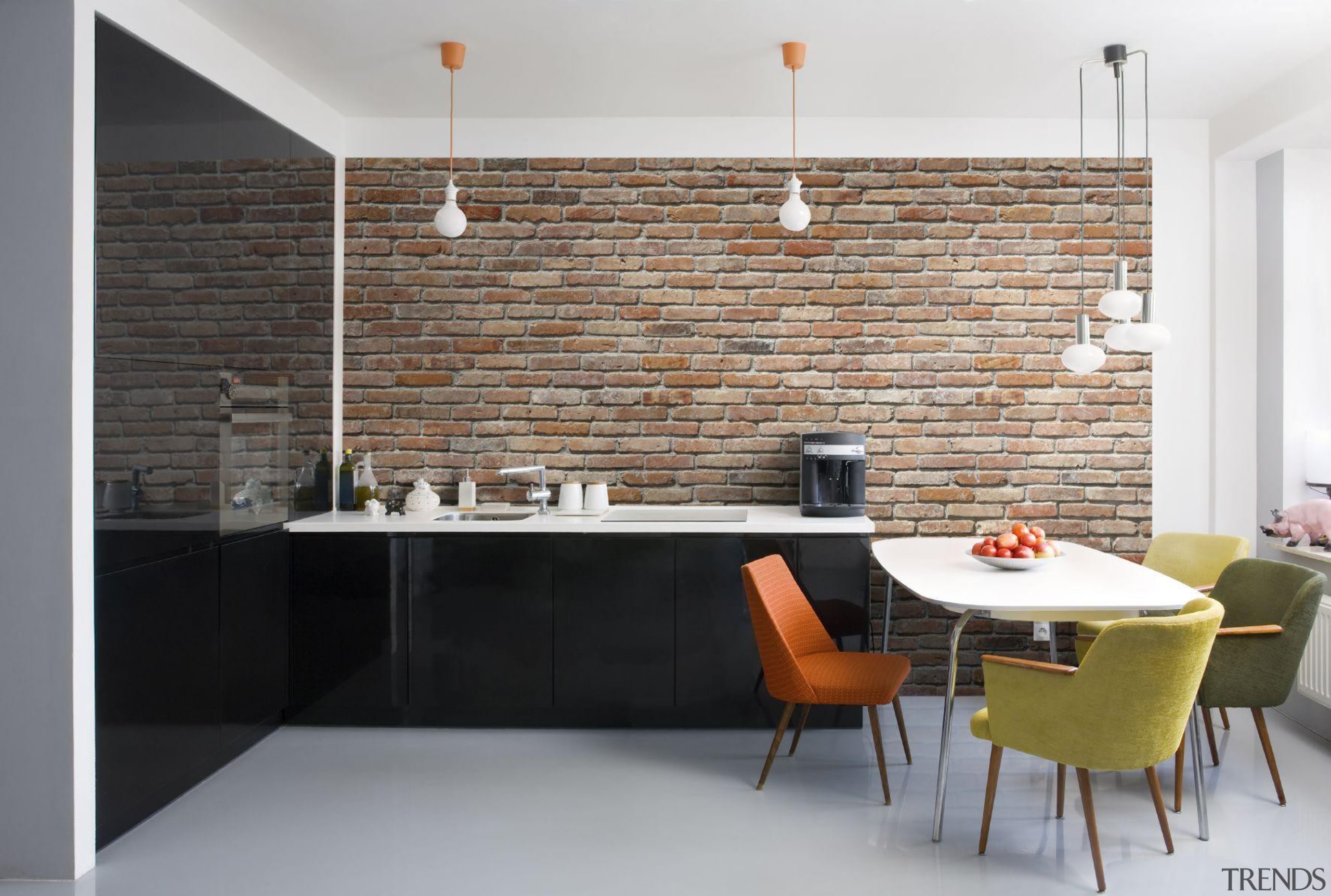 Backstein Interieur - Italian Color Range - architecture architecture, countertop, floor, flooring, furniture, interior design, kitchen, loft, table, tile, wall, gray, white