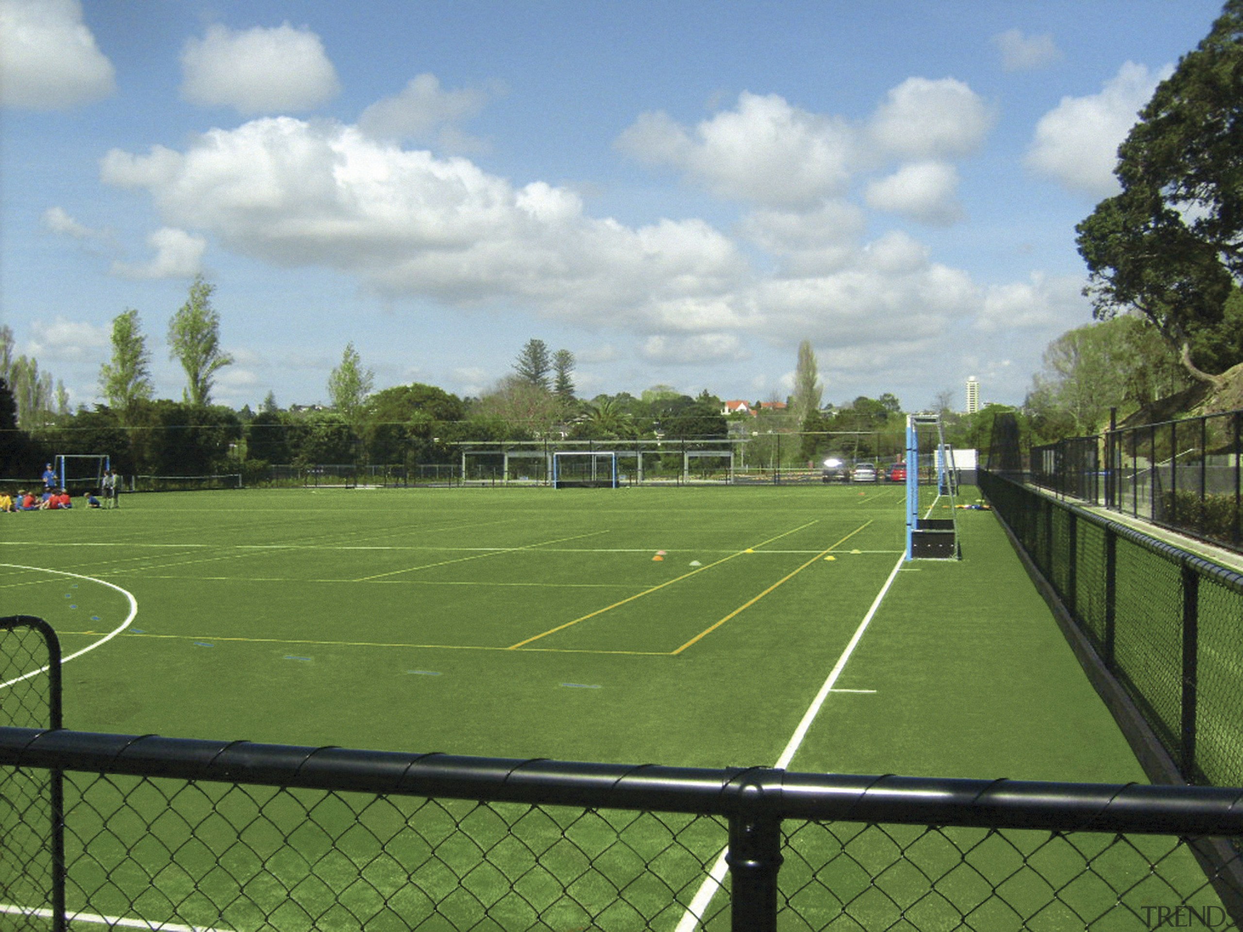 Exterior view of the St Kents' sporting facility area, artificial turf, ball game, grass, land lot, net, plant, sport venue, sports, structure, team sport, green