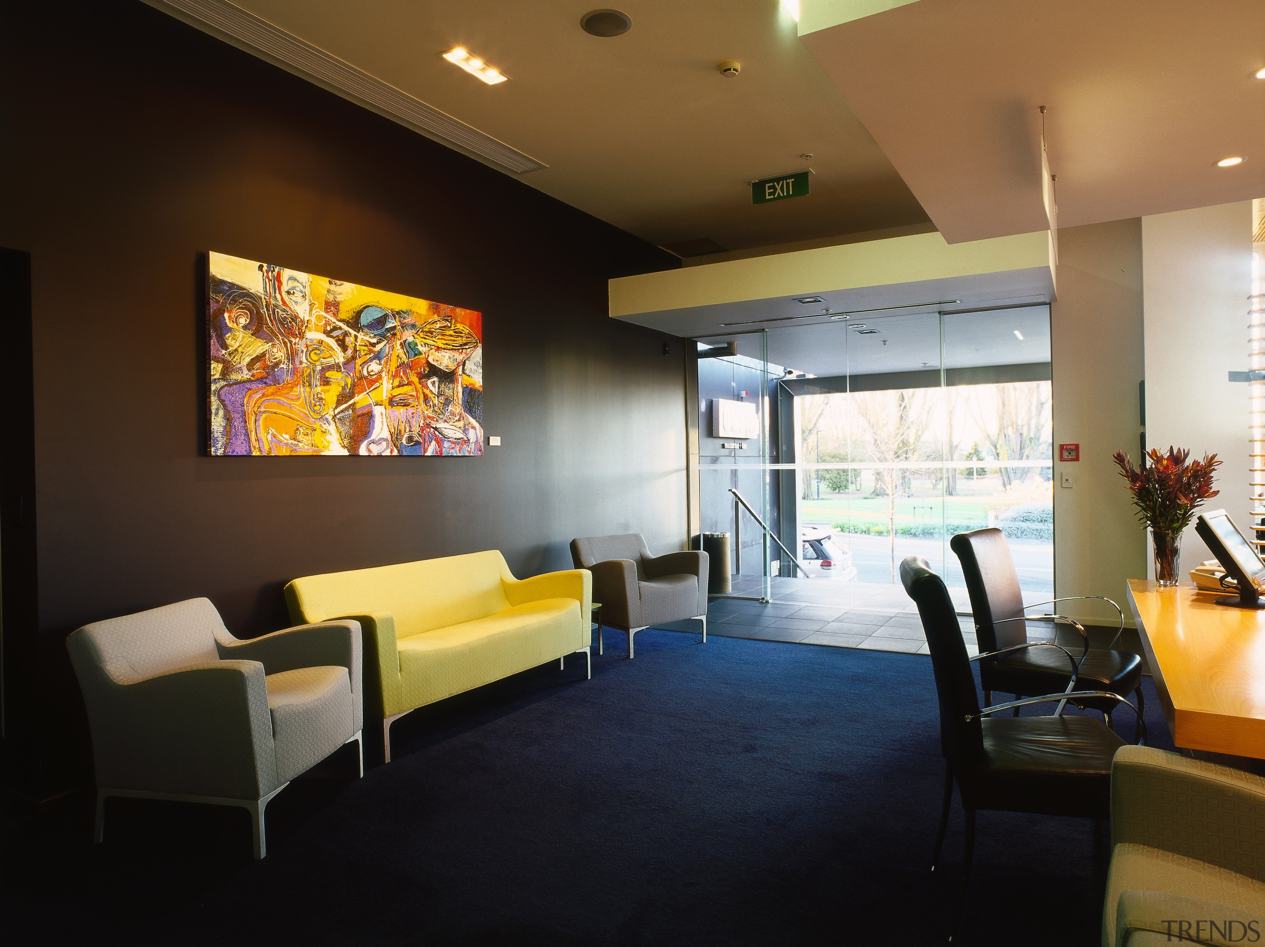 lobby of poplars apartments, glass sliding doors, a ceiling, interior design, lobby, real estate, room, black