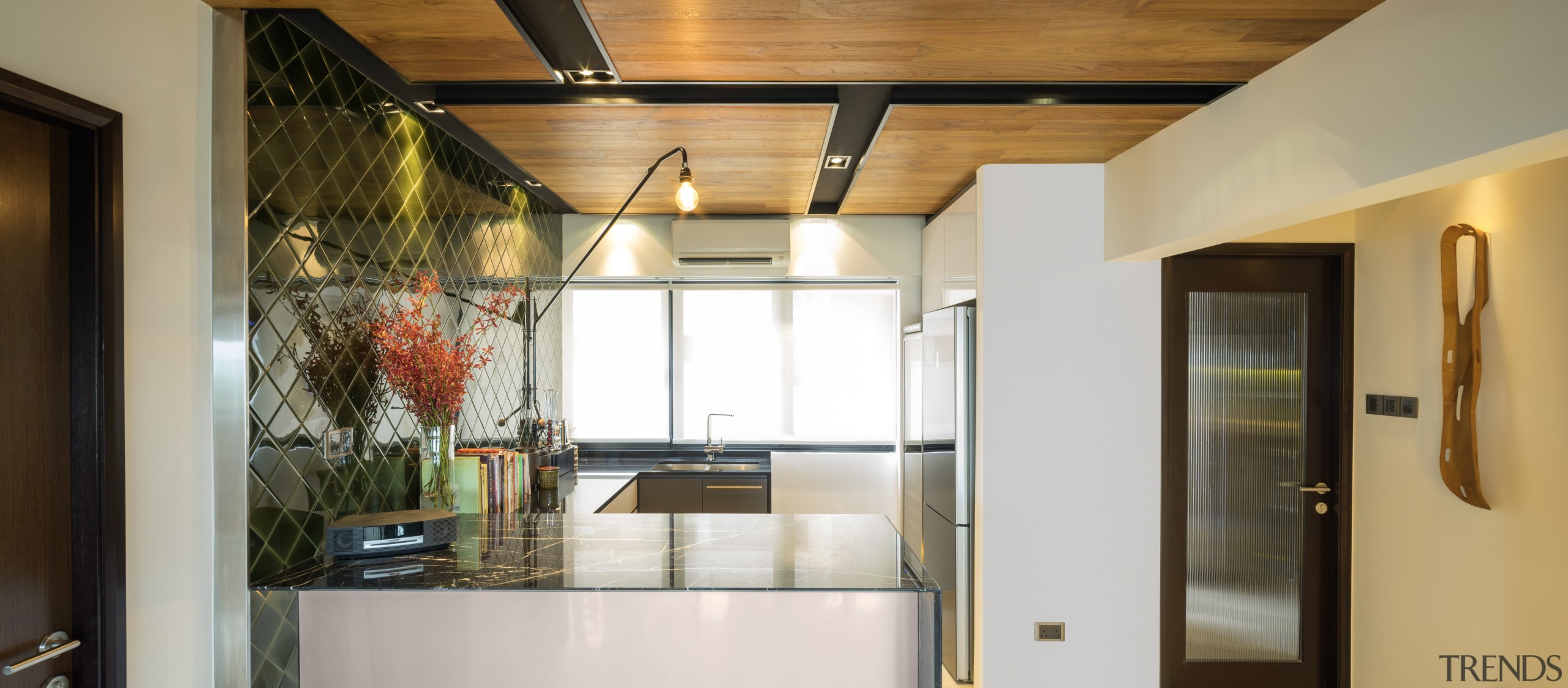 This bar is in a remodelled 1970s Singapore architecture, ceiling, door, home, house, interior design, real estate, brown