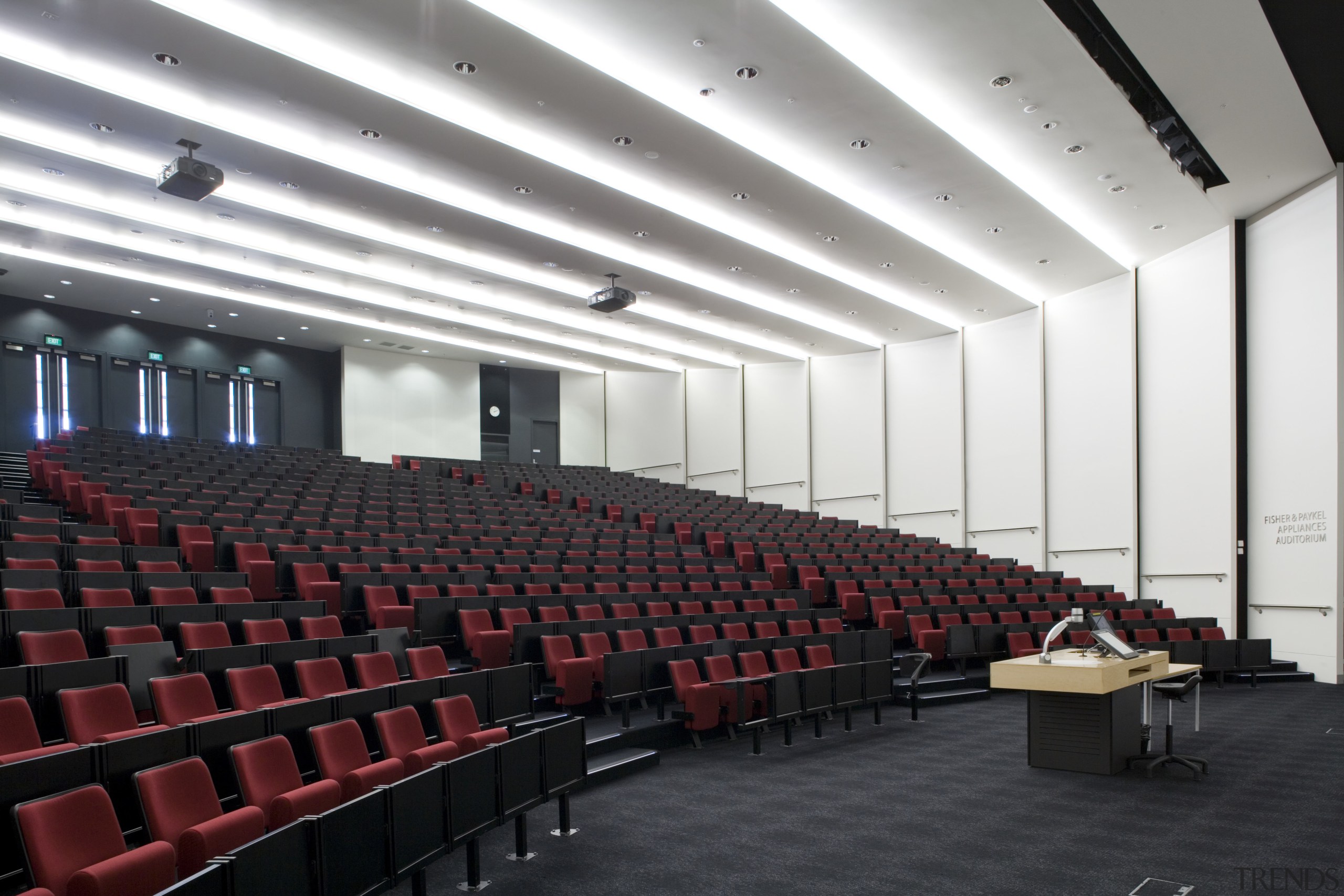 View of the Fisher &amp; Paykal Appliances auditorium auditorium, building, conference hall, convention center, performing arts center, theatre, black, white