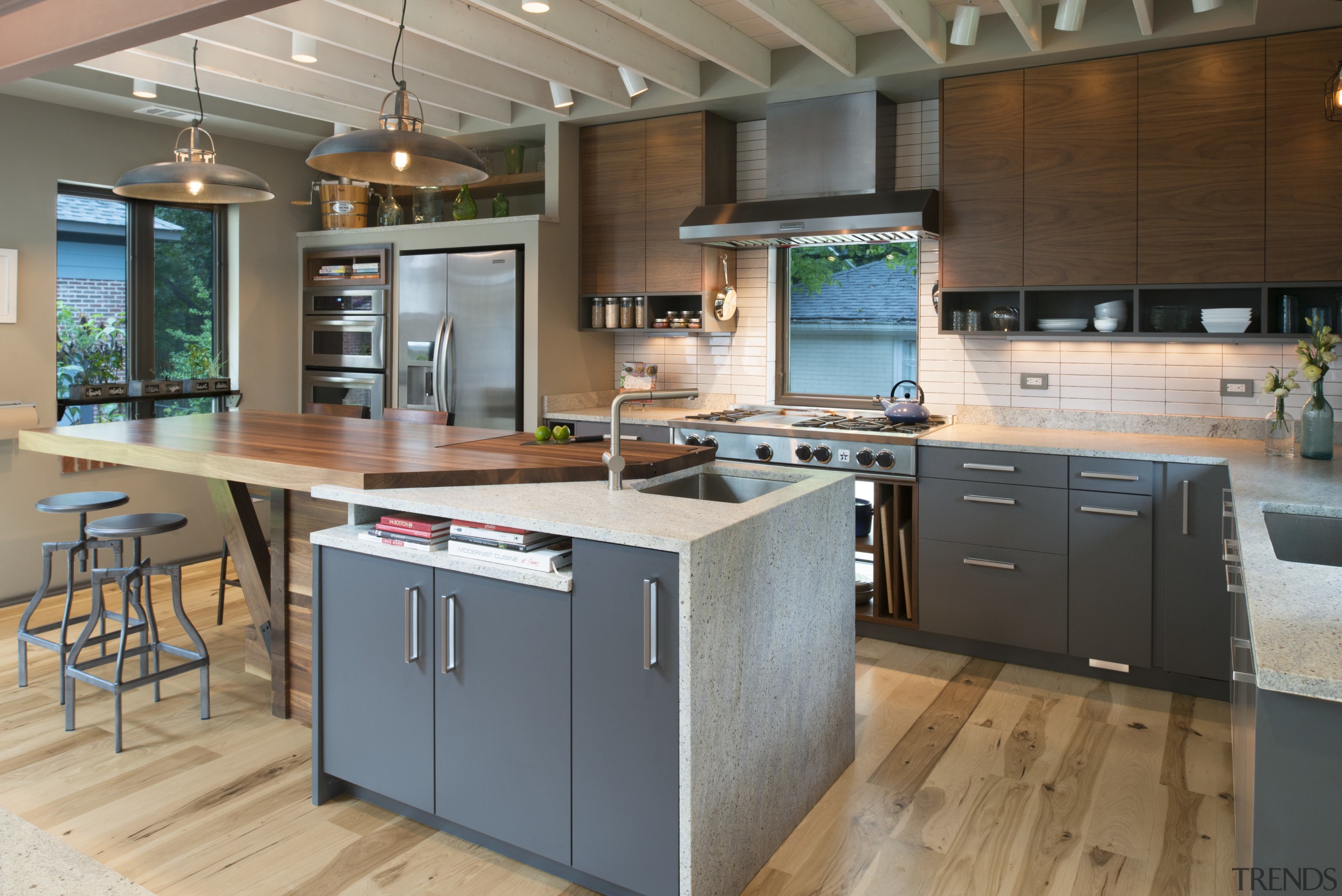 Simple cabinet frames, an efficient use of space cabinetry, countertop, hardwood, interior design, kitchen, gray, brown