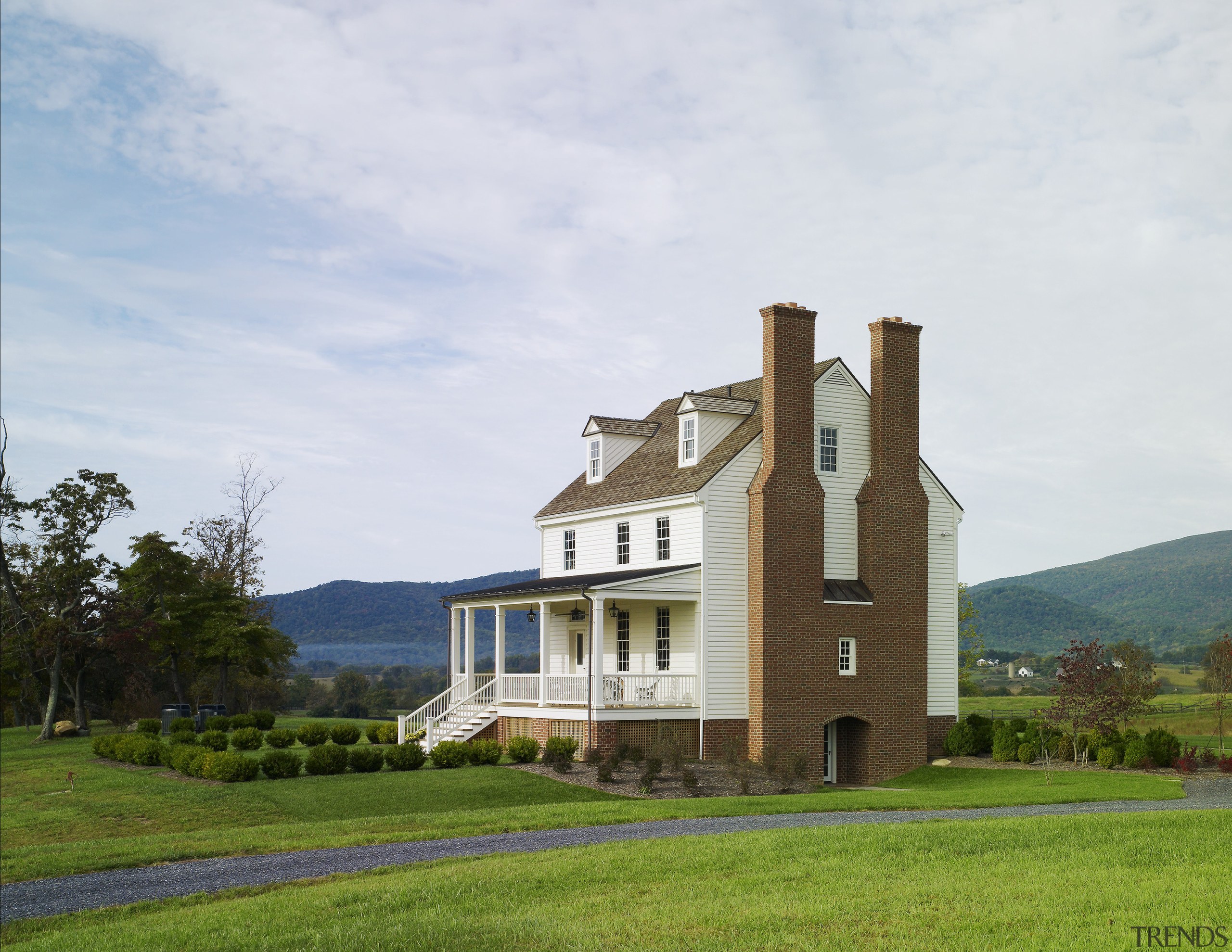 This home was built by Tom Glass of building, cloud, cottage, estate, facade, farmhouse, grass, home, house, mansion, property, real estate, rural area, sky, villa, white