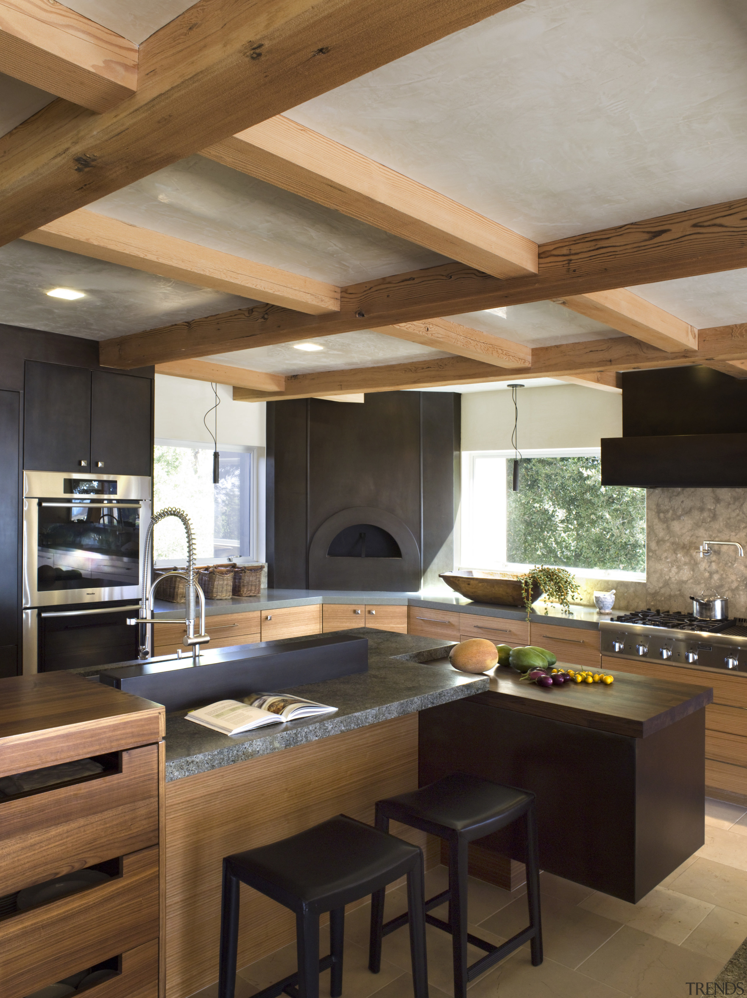 Ranch-style kitchen by Applegate Tran Interiors - Ranch-style architecture, cabinetry, ceiling, countertop, cuisine classique, interior design, kitchen, brown