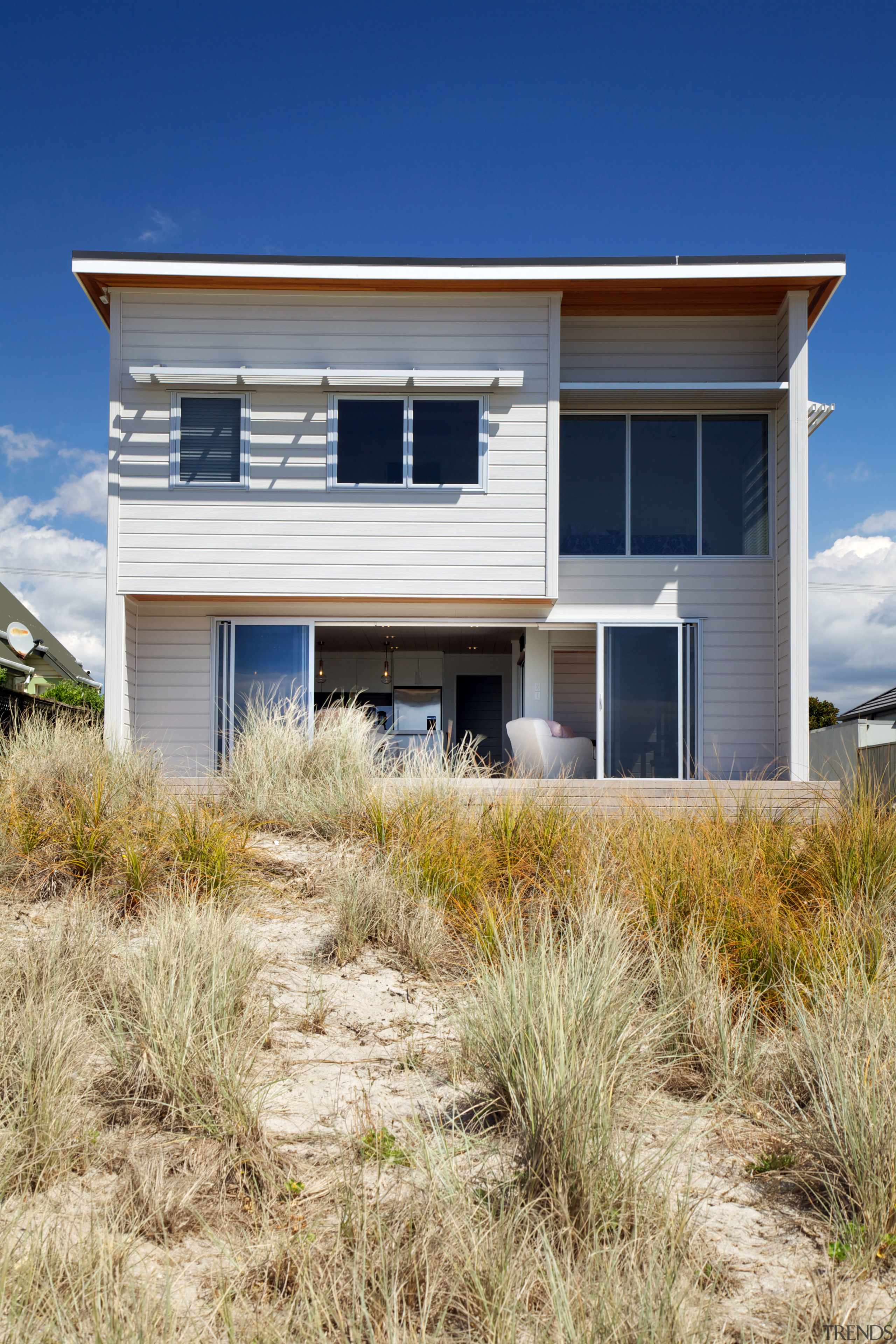 Living Area - Living Area - architecture | architecture, building, cottage, elevation, facade, home, house, property, real estate, residential area, siding, sky, blue, orange