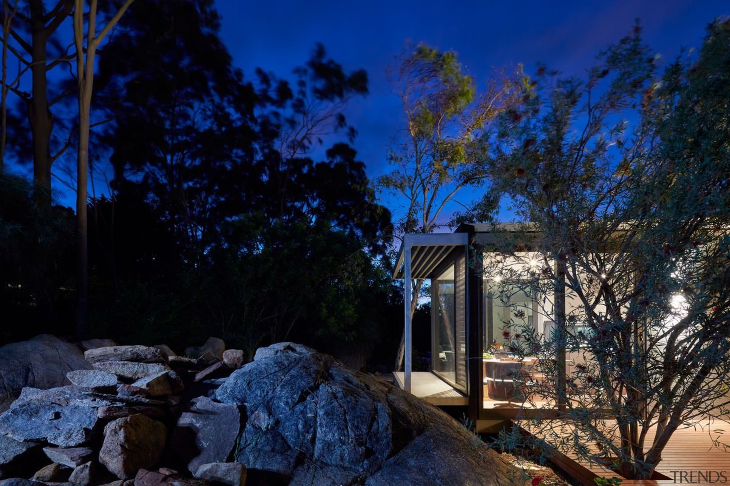 Life on MAARS - Life on MAARS - architecture, evening, house, landscape, landscape lighting, lighting, nature, night, plant, sky, tree, black, blue