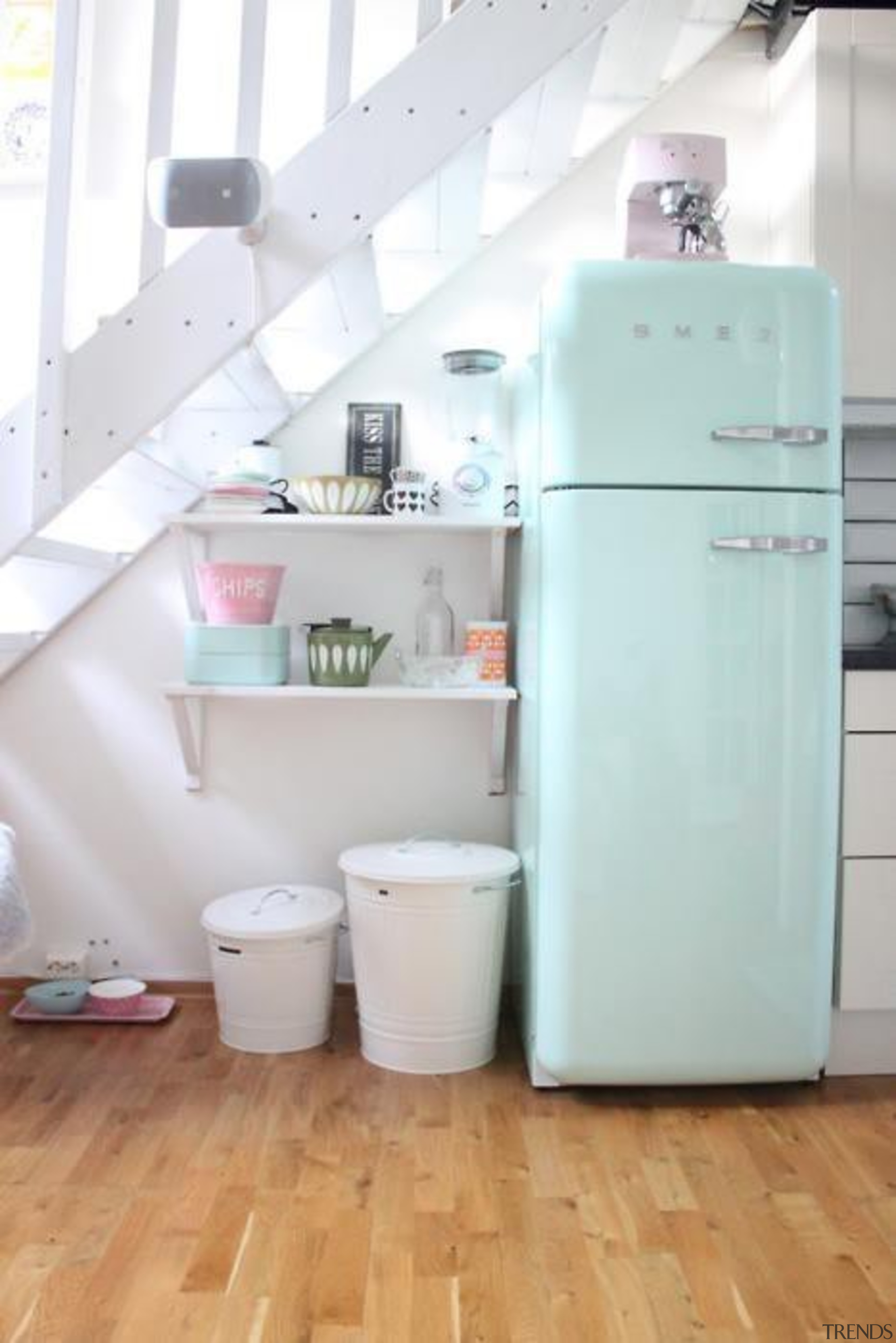 Splash of pastel color with Fab Fridge in bathroom, bathroom accessory, floor, plumbing fixture, product, product design, room, sink, tap, toilet, toilet seat, white