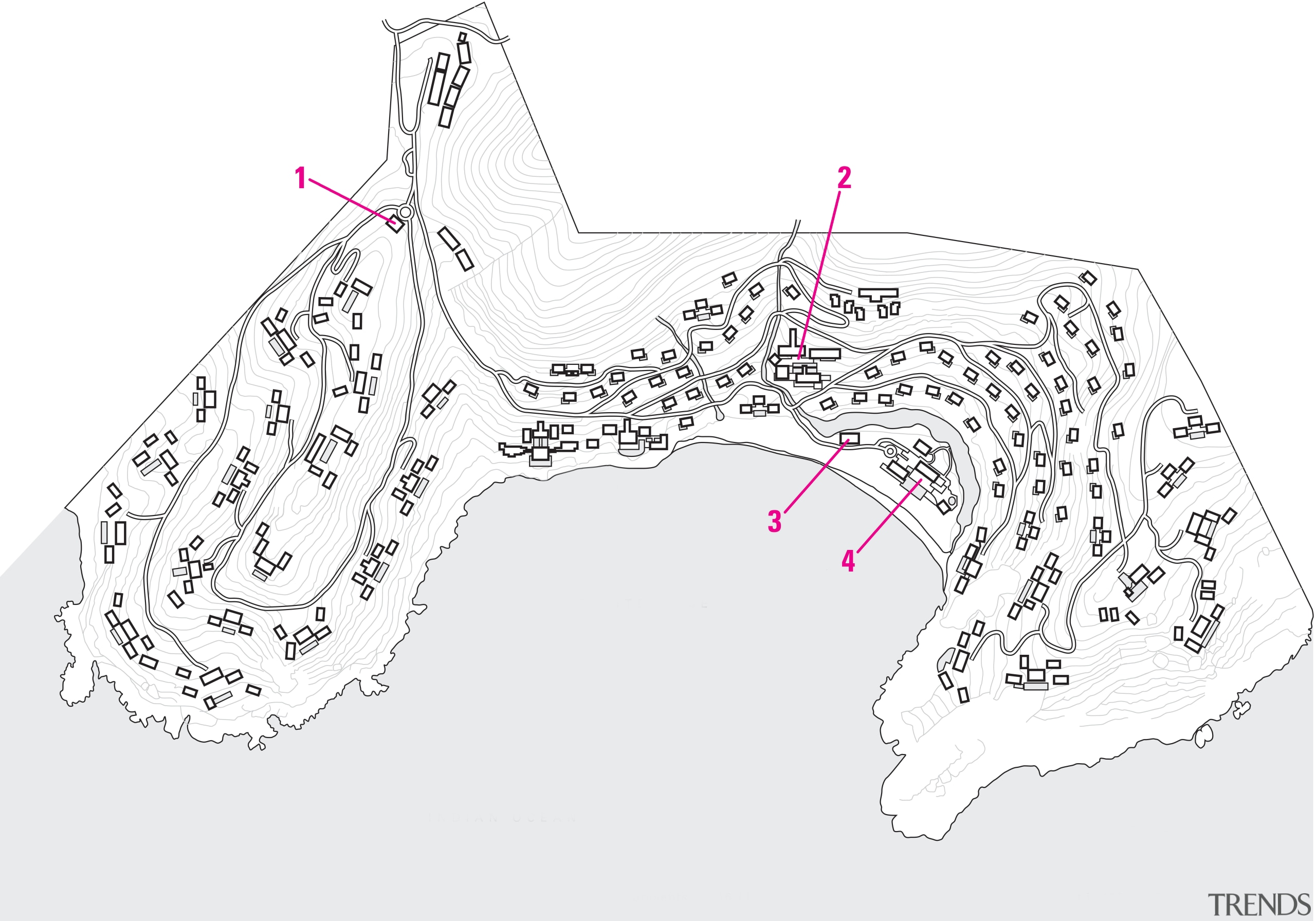 View of Four Seasons Seychelles high-end resort - area, map, product design, structure, white