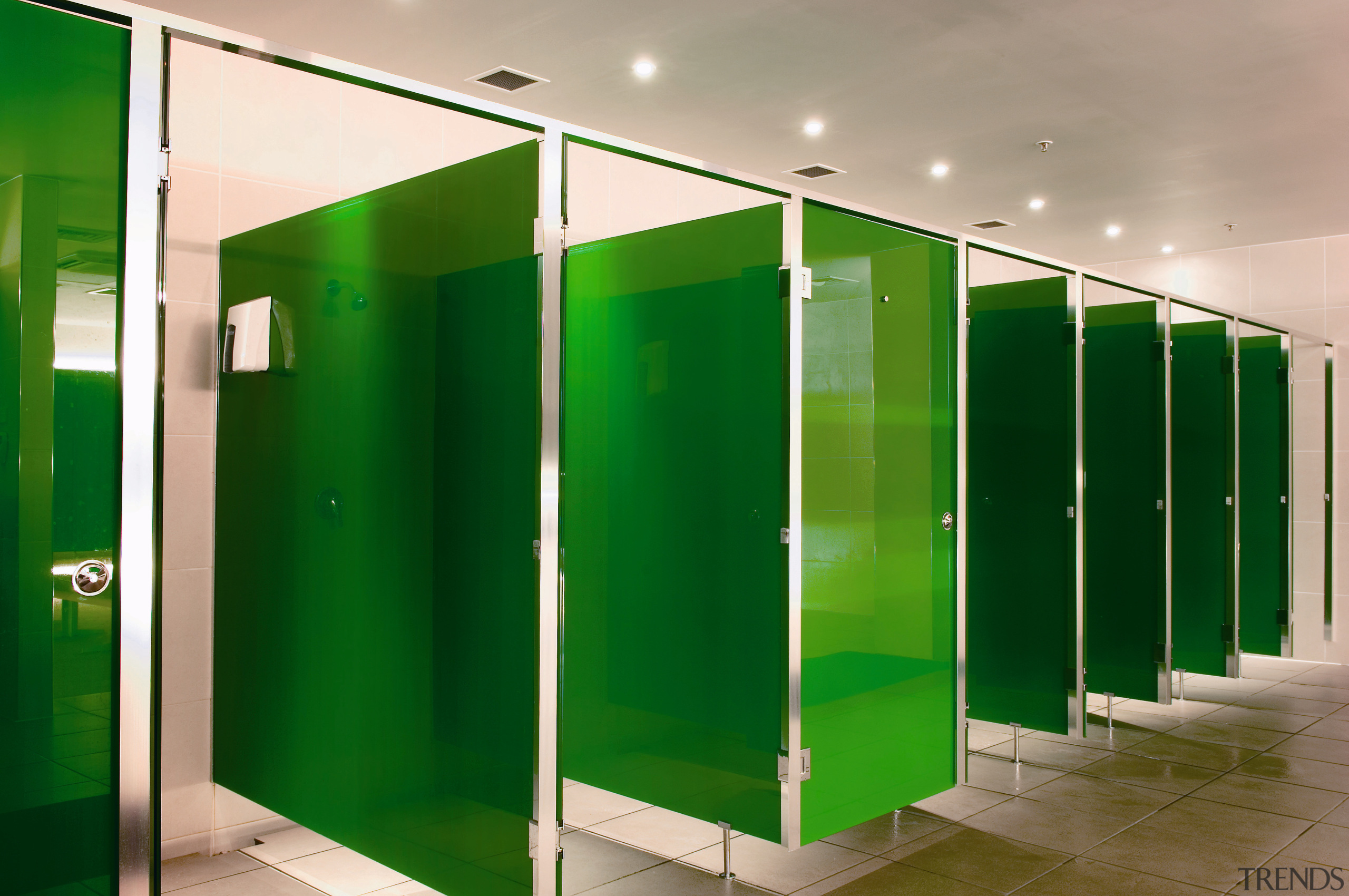 view of the green coloured  glass shower glass, green, interior design, public toilet, toilet, green, gray