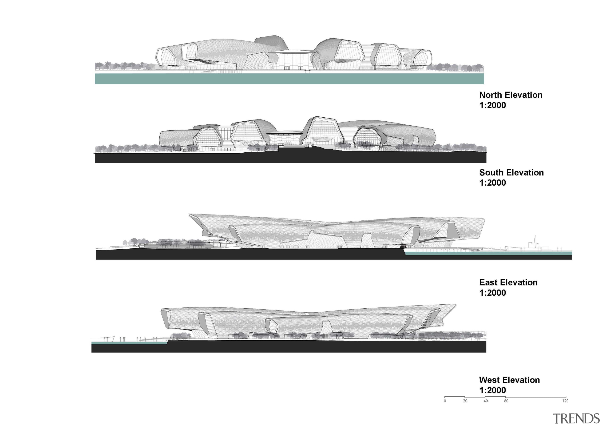 Elevations of the museum as depicted from primary 