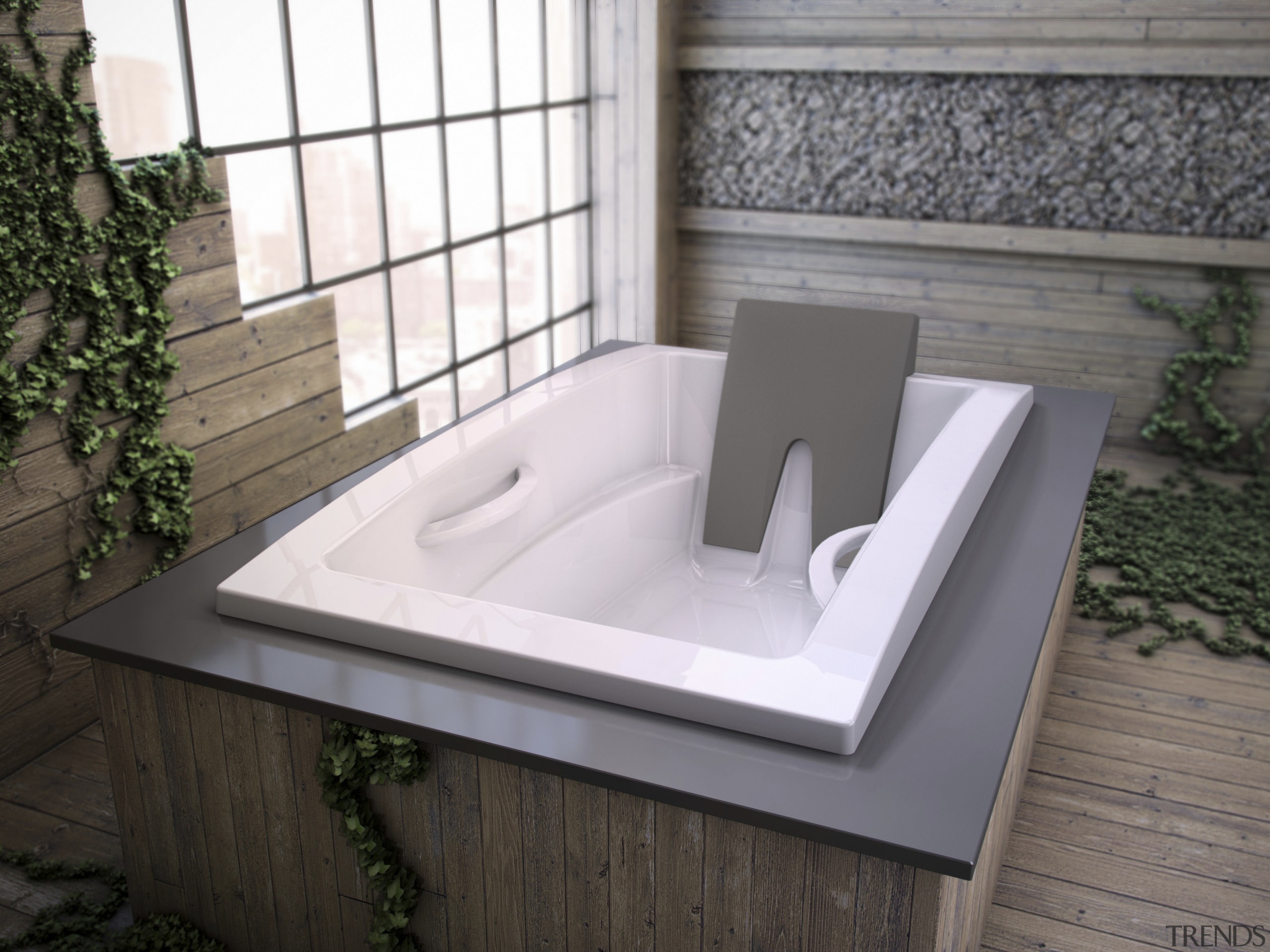 bathroom with Modern luxurious spa-like bath. - bathroom angle, bathroom sink, bathtub, plumbing fixture, product design, sink, gray, white