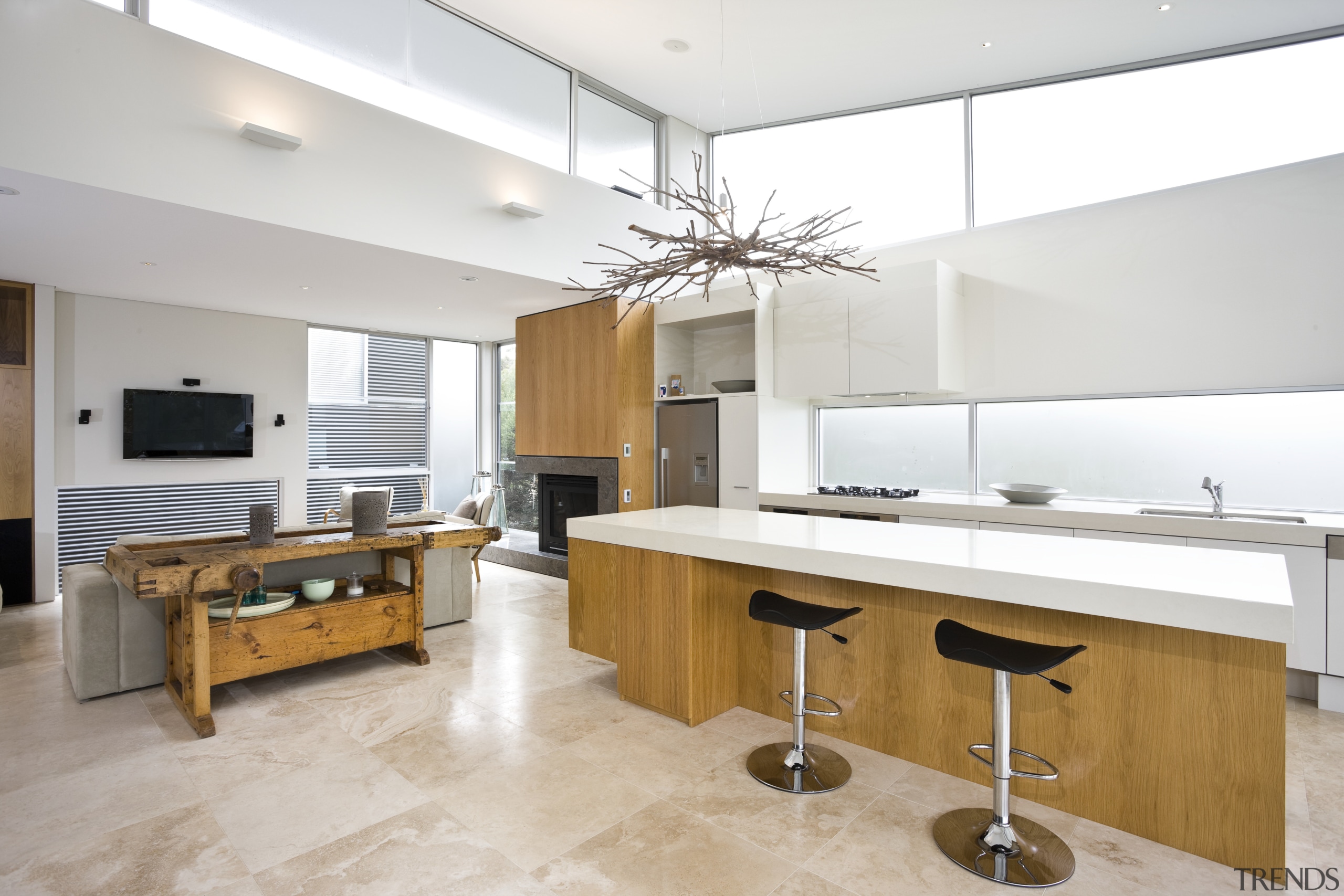 View of the interior of the duplex apartments countertop, cuisine classique, floor, interior design, kitchen, real estate, room, white