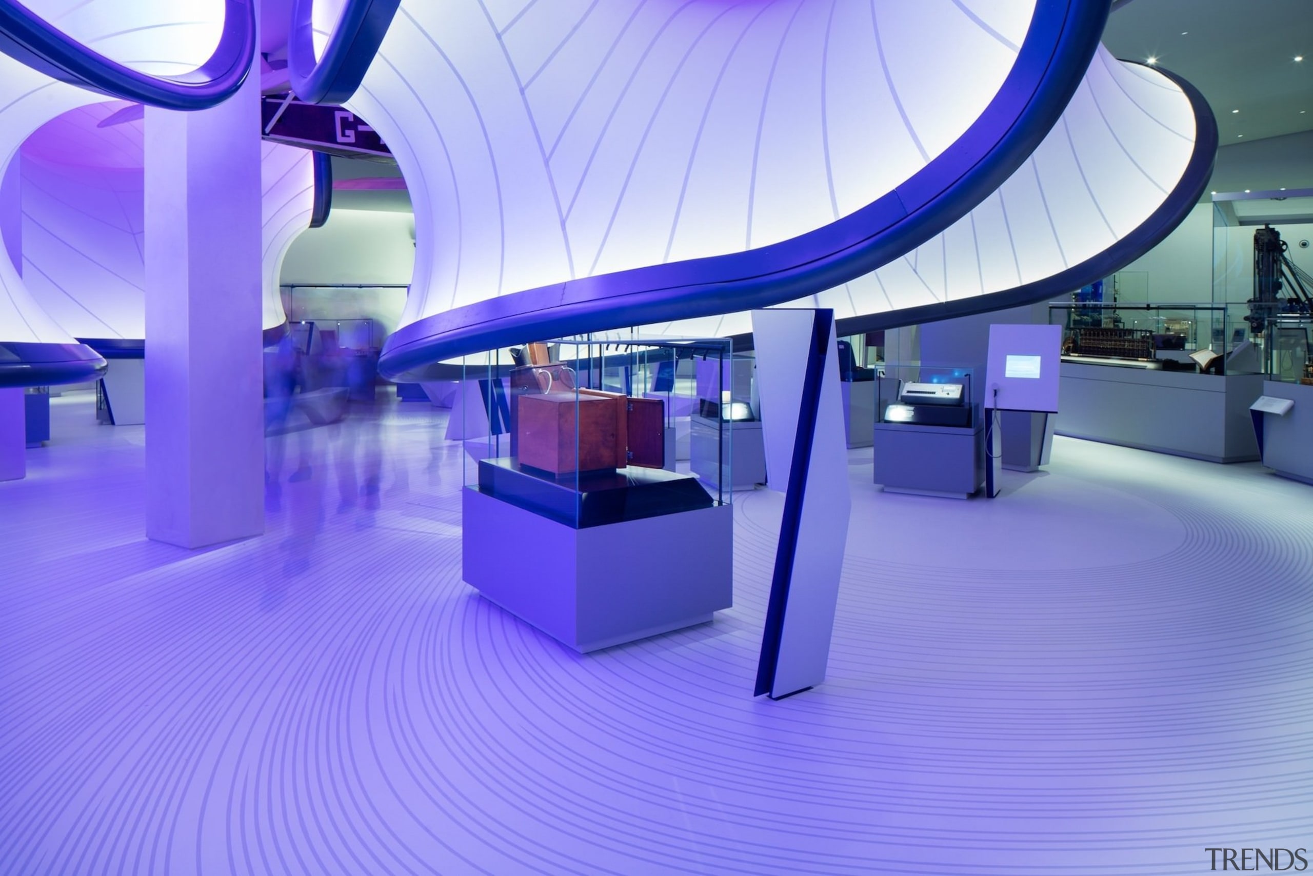 Zaha Hadid – Mathematics: The Winton Gallery – architecture, blue, interior design, lighting, product, product design, purple, blue