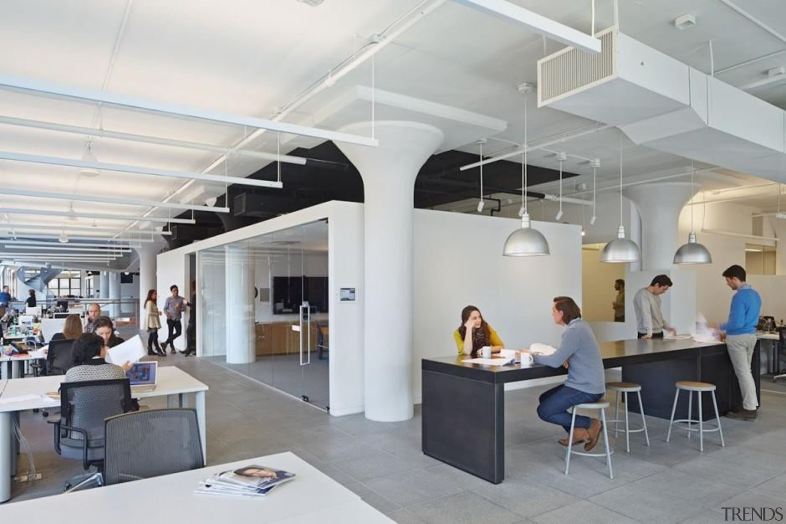 The design for renowned advertising agency Wieden+Kennedy moves ceiling, interior design, office, gray