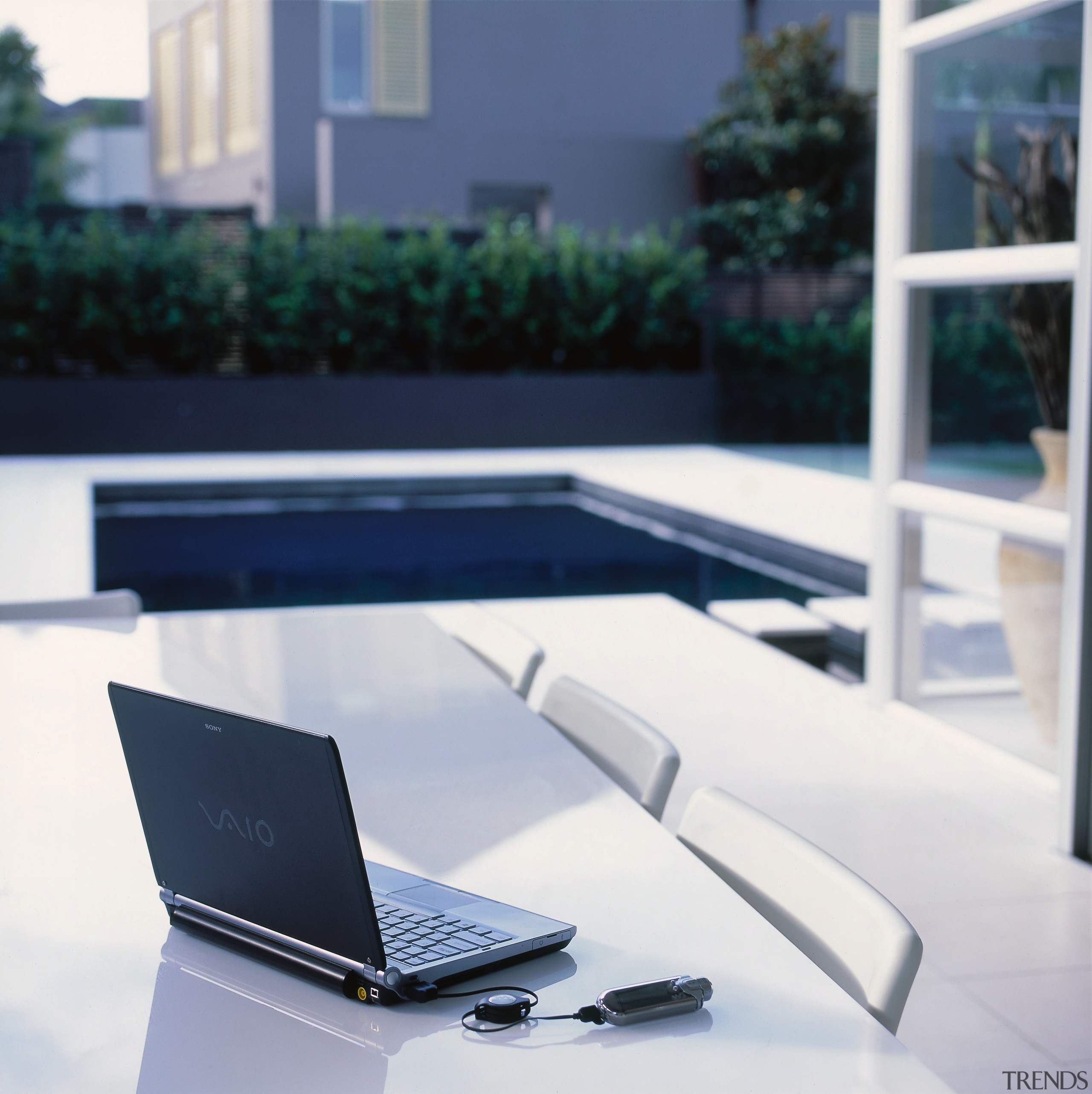 view of the new sony tx-series vaio notebook desk, furniture, outdoor furniture, product, product design, table, technology, gray