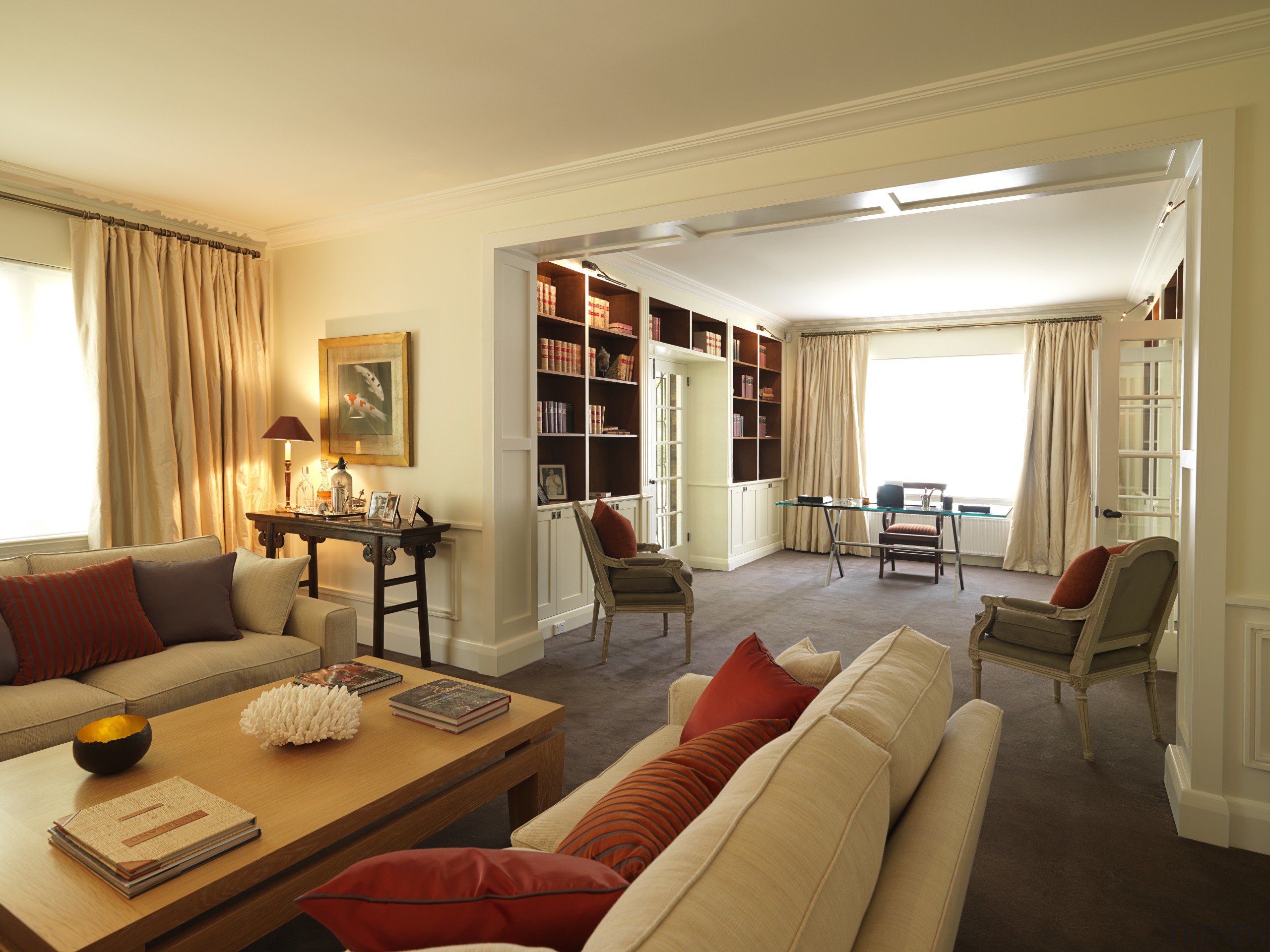 View of interior paints by PPG paint systems ceiling, interior design, living room, property, real estate, room, suite, window, brown, orange