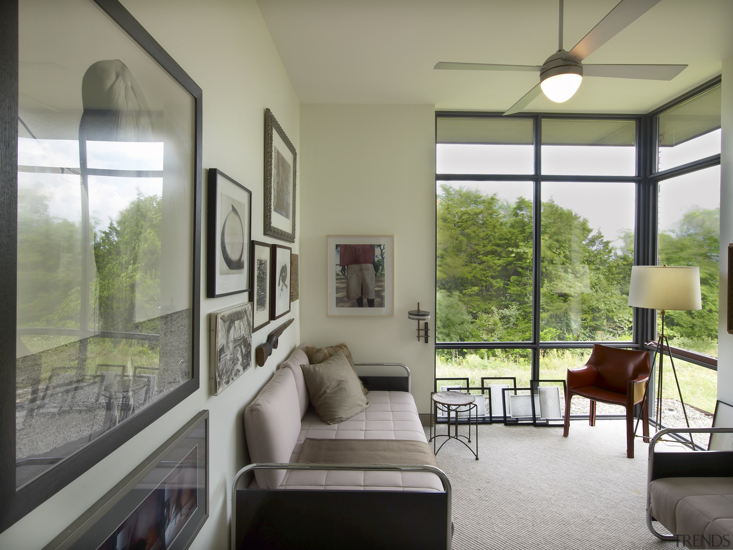 This room in the guest wing of this architecture, condominium, home, house, interior design, living room, real estate, window, yellow