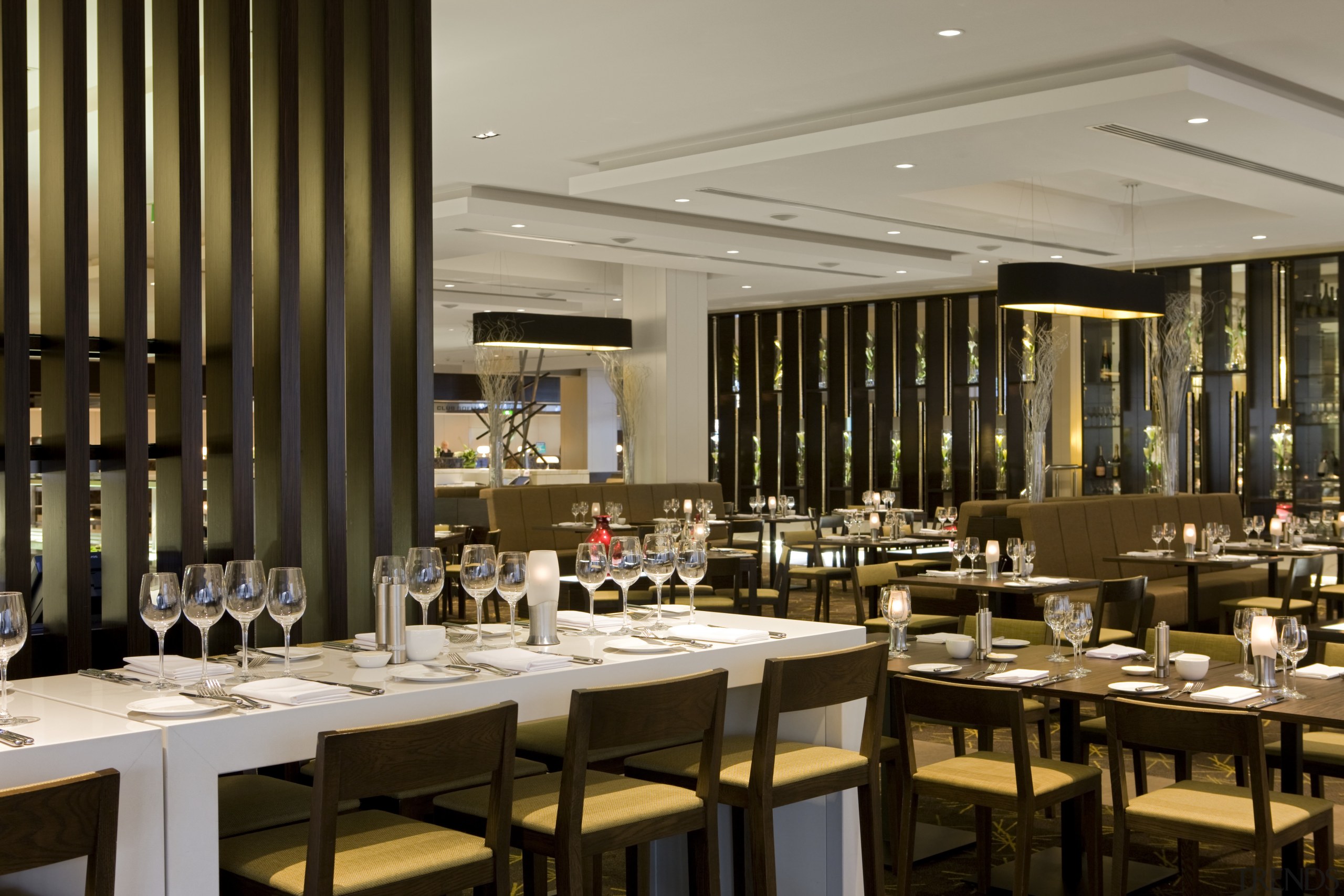 Interior view of the refurbished Sofitel Brisbane which function hall, interior design, restaurant, brown, gray