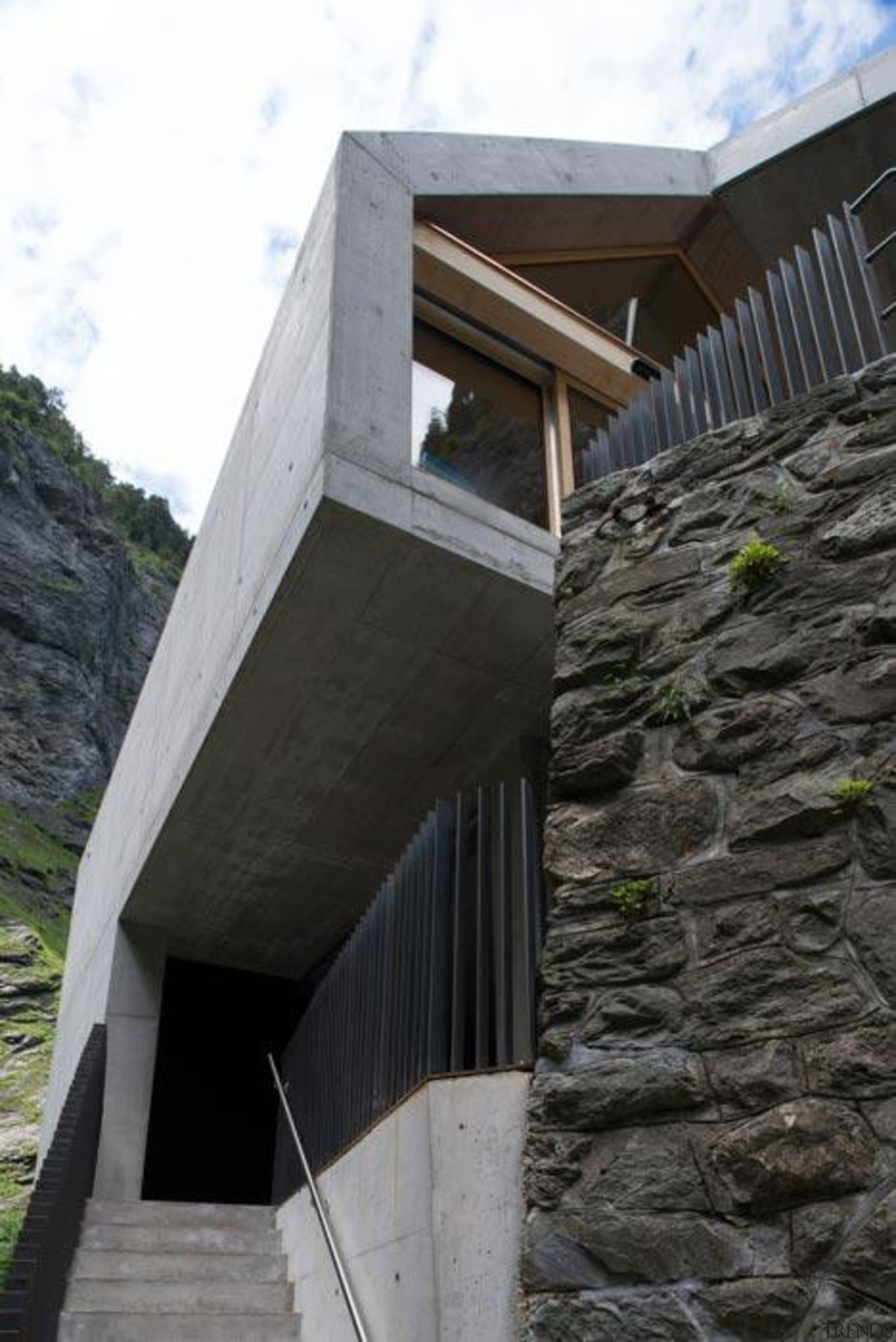 The visitor centre located at the top of architecture, building, facade, house, structure, black