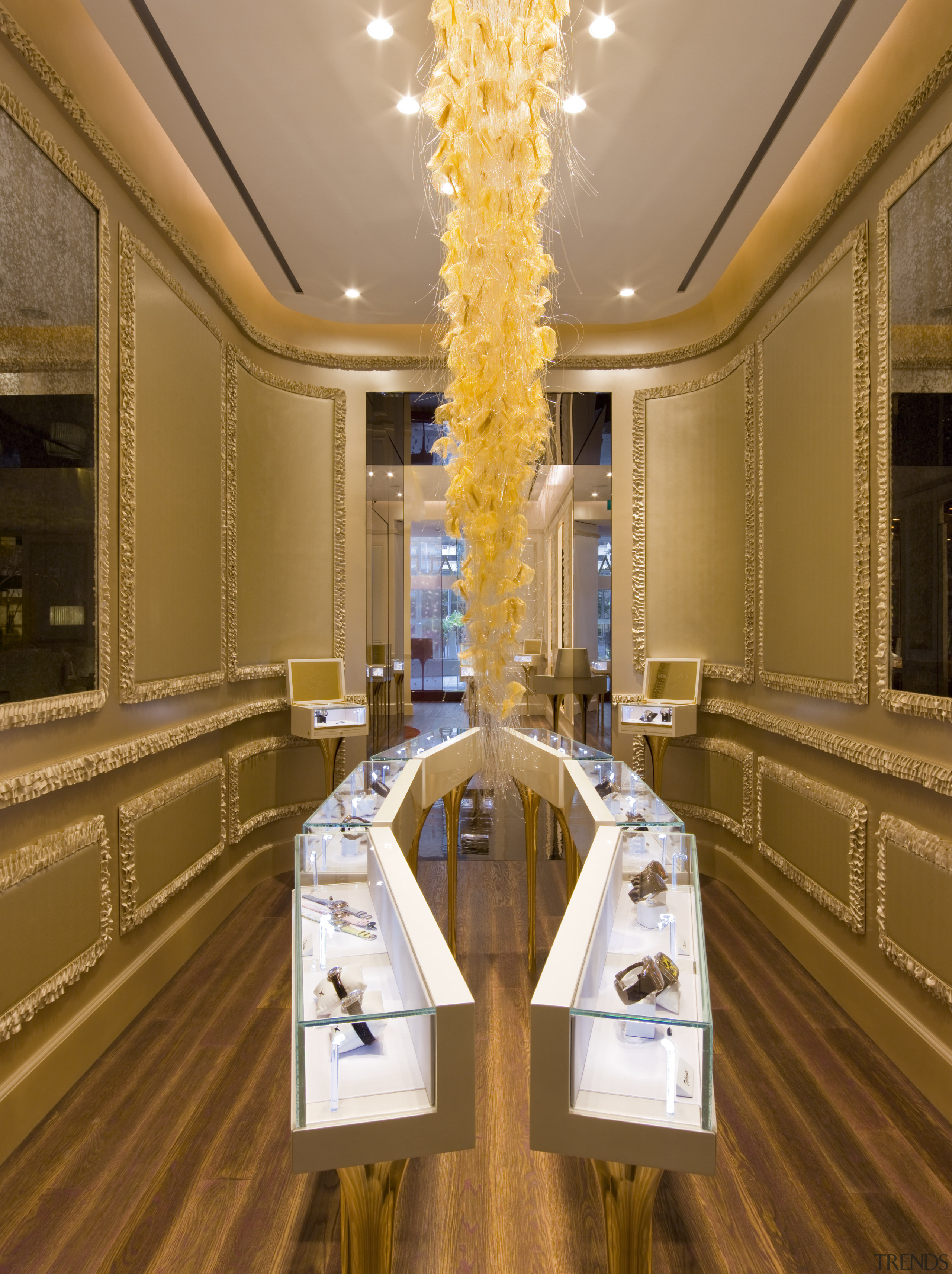 View of this hall - View of this ceiling, floor, flooring, interior design, living room, lobby, room, brown, orange