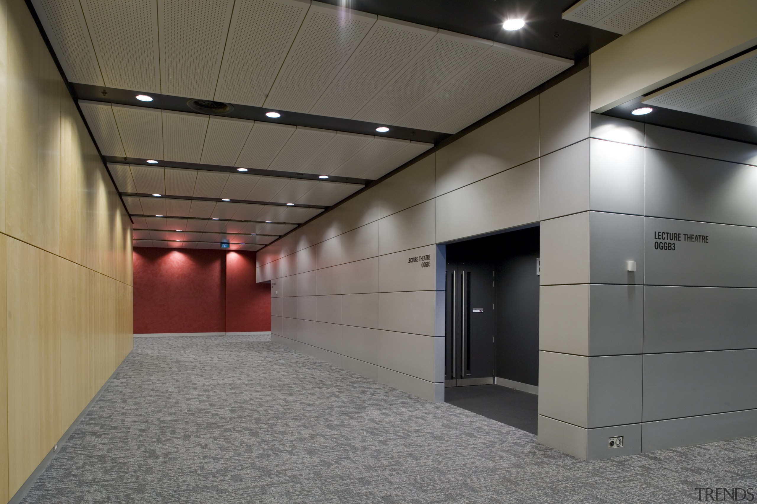 interior view of the Owen G Glenn Building ceiling, daylighting, floor, gray