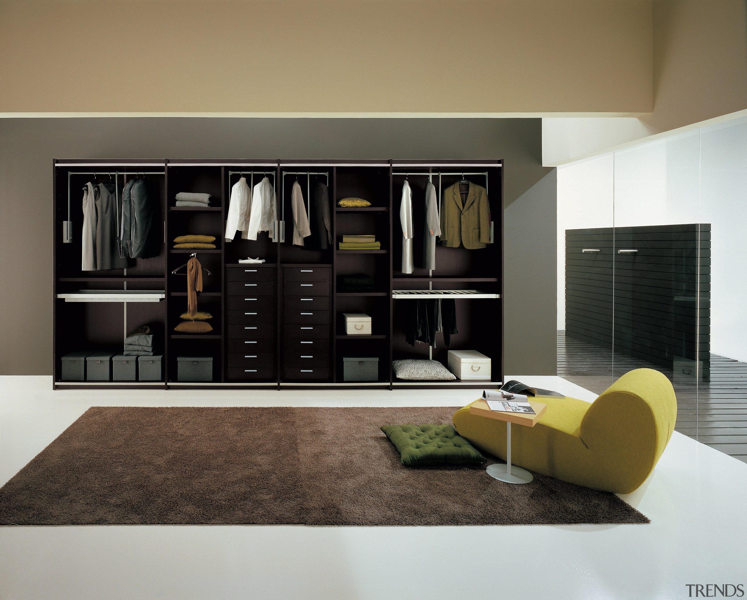 View of wardrobe system Prestige Designs. - View bookcase, furniture, interior design, living room, product design, room, shelf, shelving, black