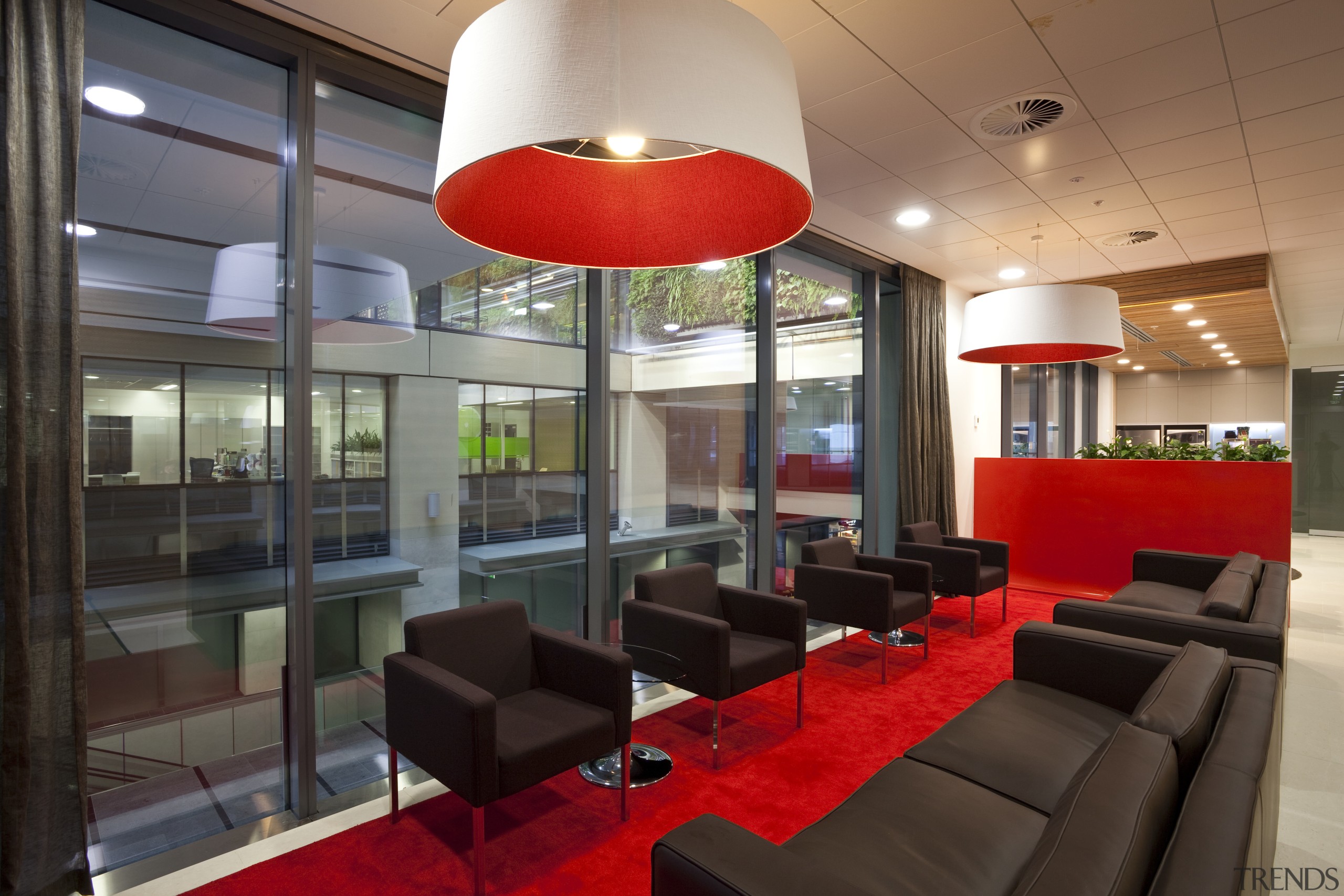 View of the Westpac head office at the architecture, ceiling, interior design, lobby, office, black, gray