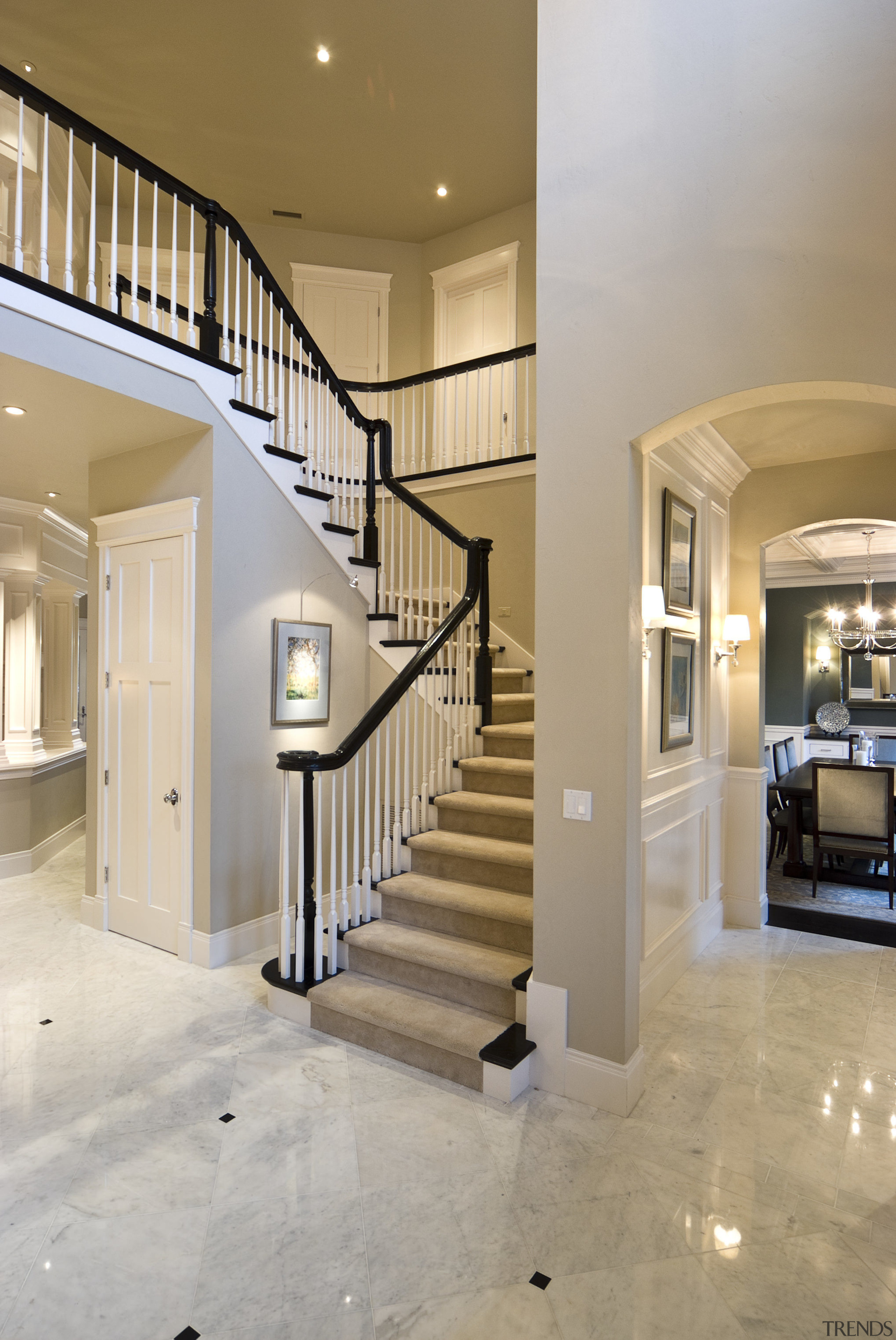 Director Dan Cooper of DC Fine Homes and baluster, ceiling, estate, floor, flooring, handrail, hardwood, home, interior design, lobby, real estate, stairs, wood flooring, gray