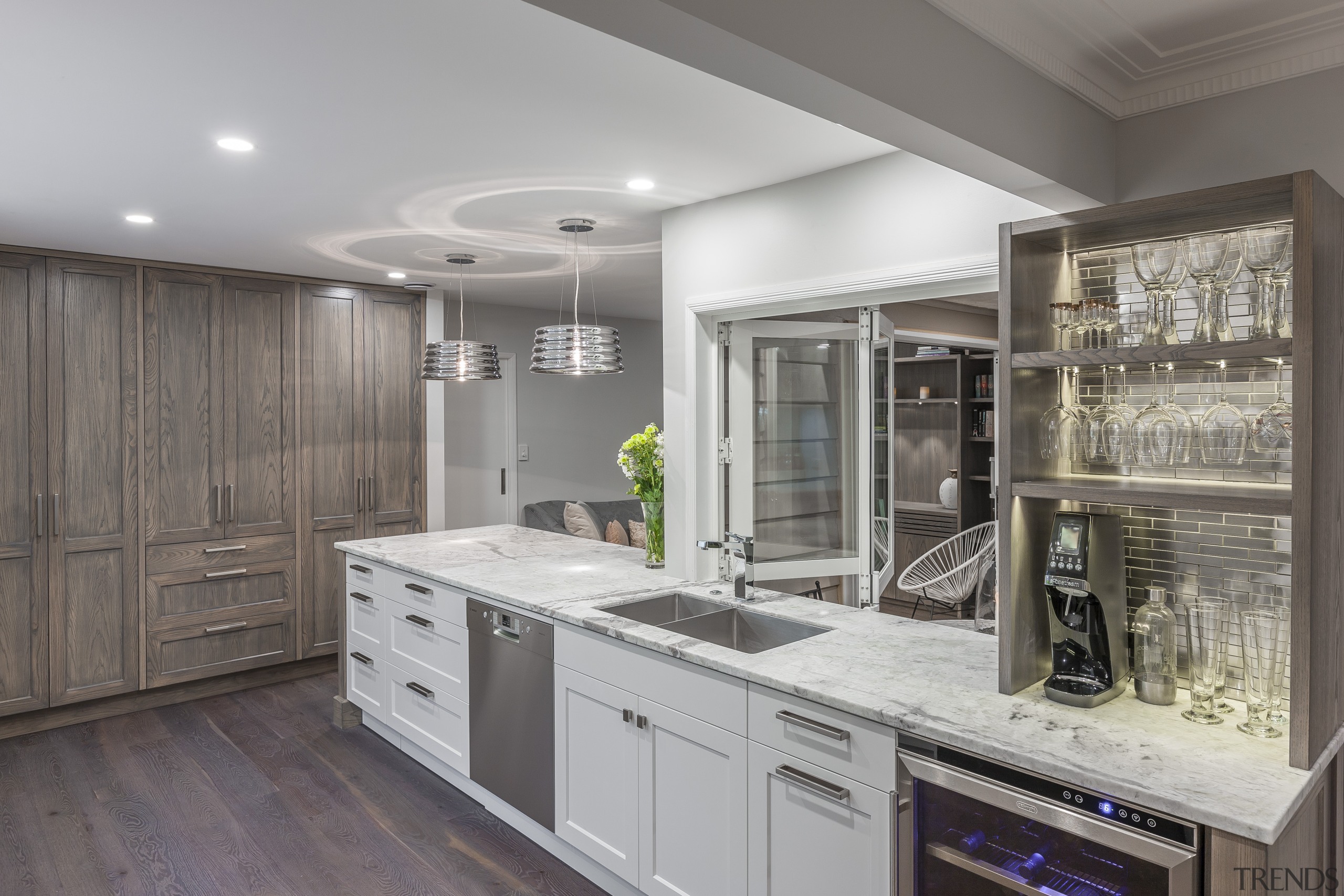 In this comprehensive kitchen renovation the worktops are cabinetry, countertop, cuisine classique, interior design, kitchen, room, gray