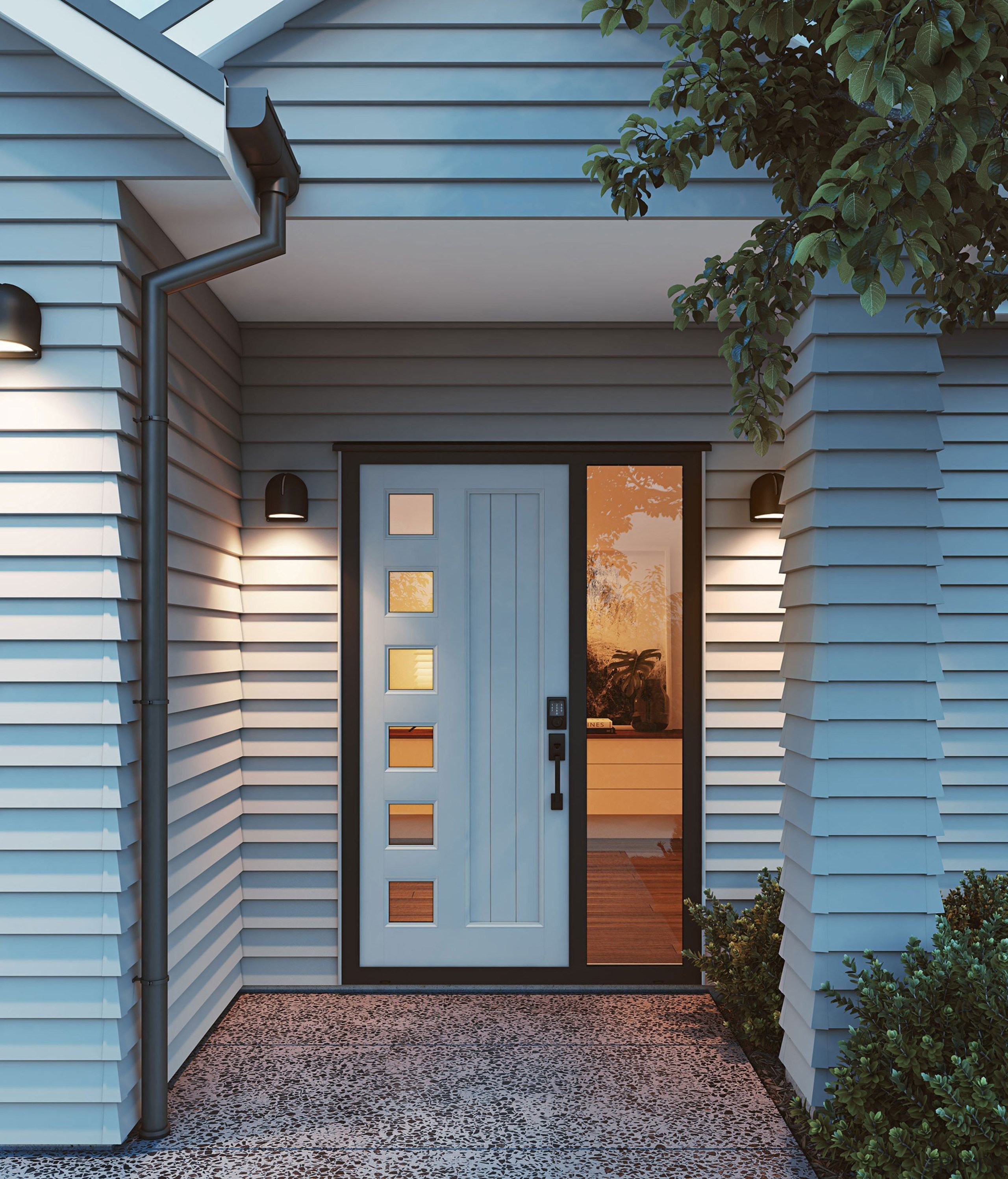 Add character and charm with a modern tongue door, facade, home, house, real estate, shed, siding, window, gray, black