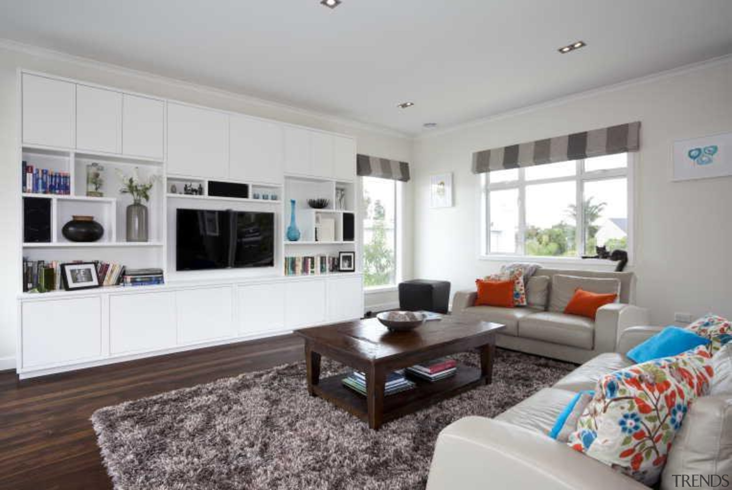 Lounge with white cabinets and walls, fluffy rug floor, home, interior design, living room, property, real estate, room, gray