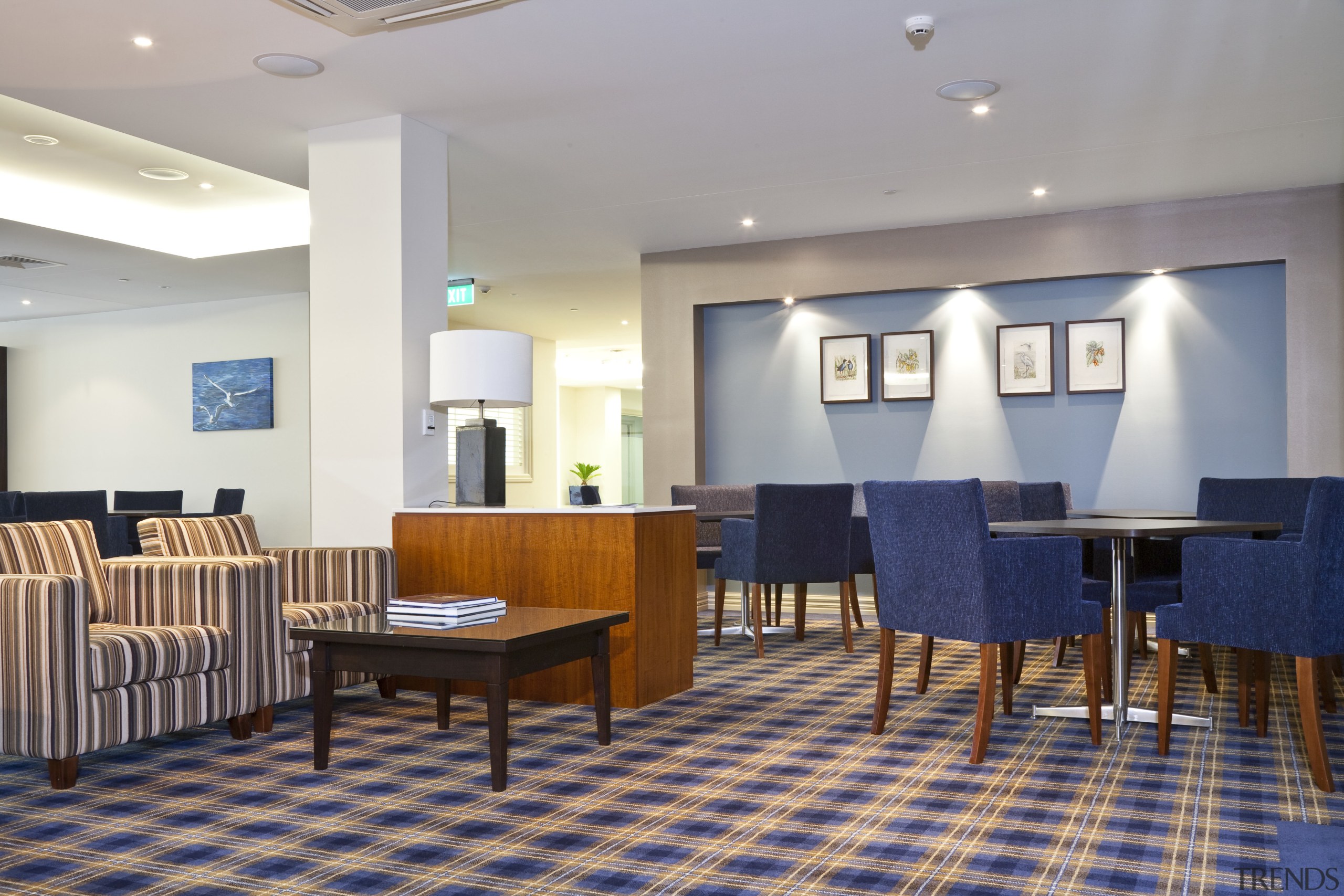 View of the Takapuna Metlifecare. - View of ceiling, conference hall, floor, flooring, furniture, interior design, lobby, real estate, restaurant, room, table, waiting room, gray