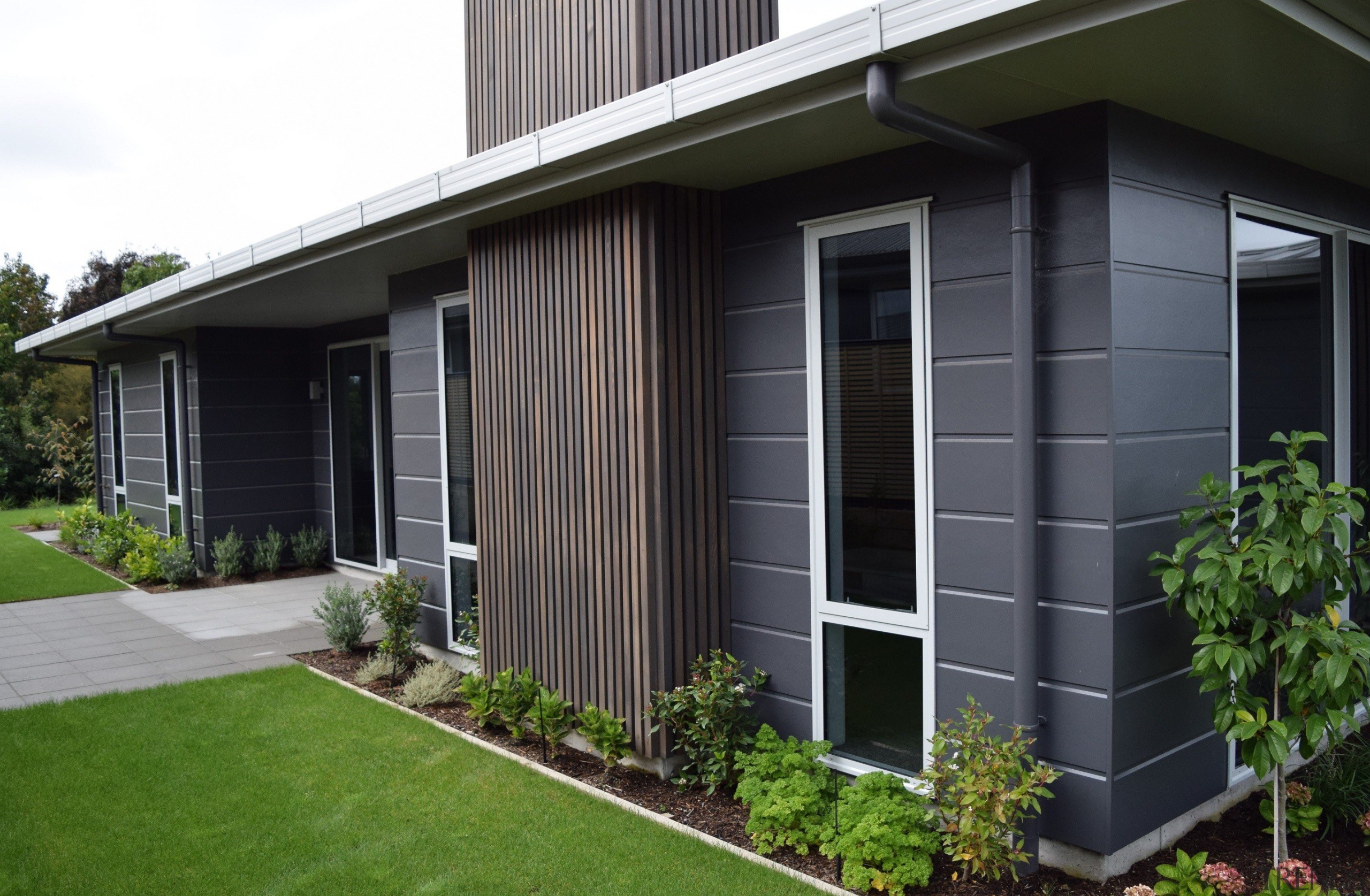 Linea Oblique Weatherboard - Linea Oblique Weatherboard - backyard, facade, grass, home, house, porch, property, real estate, residential area, siding, window, yard, black