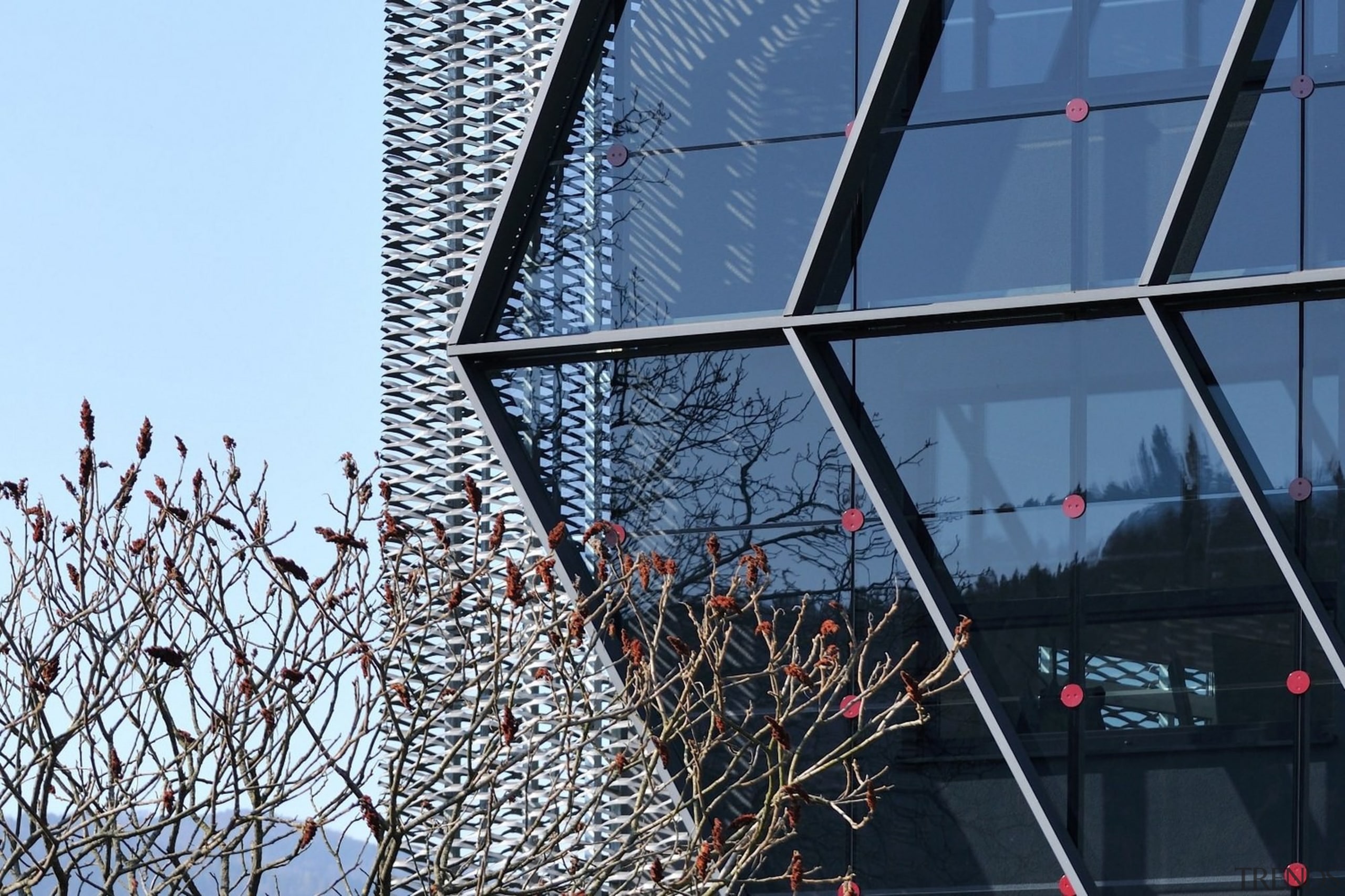 Architect: SuperformPhotography by Miran Kambič architecture, building, city, daytime, facade, metropolis, metropolitan area, reflection, sky, skyscraper, structure, tourist attraction, tree, urban area, window, black, teal, blue