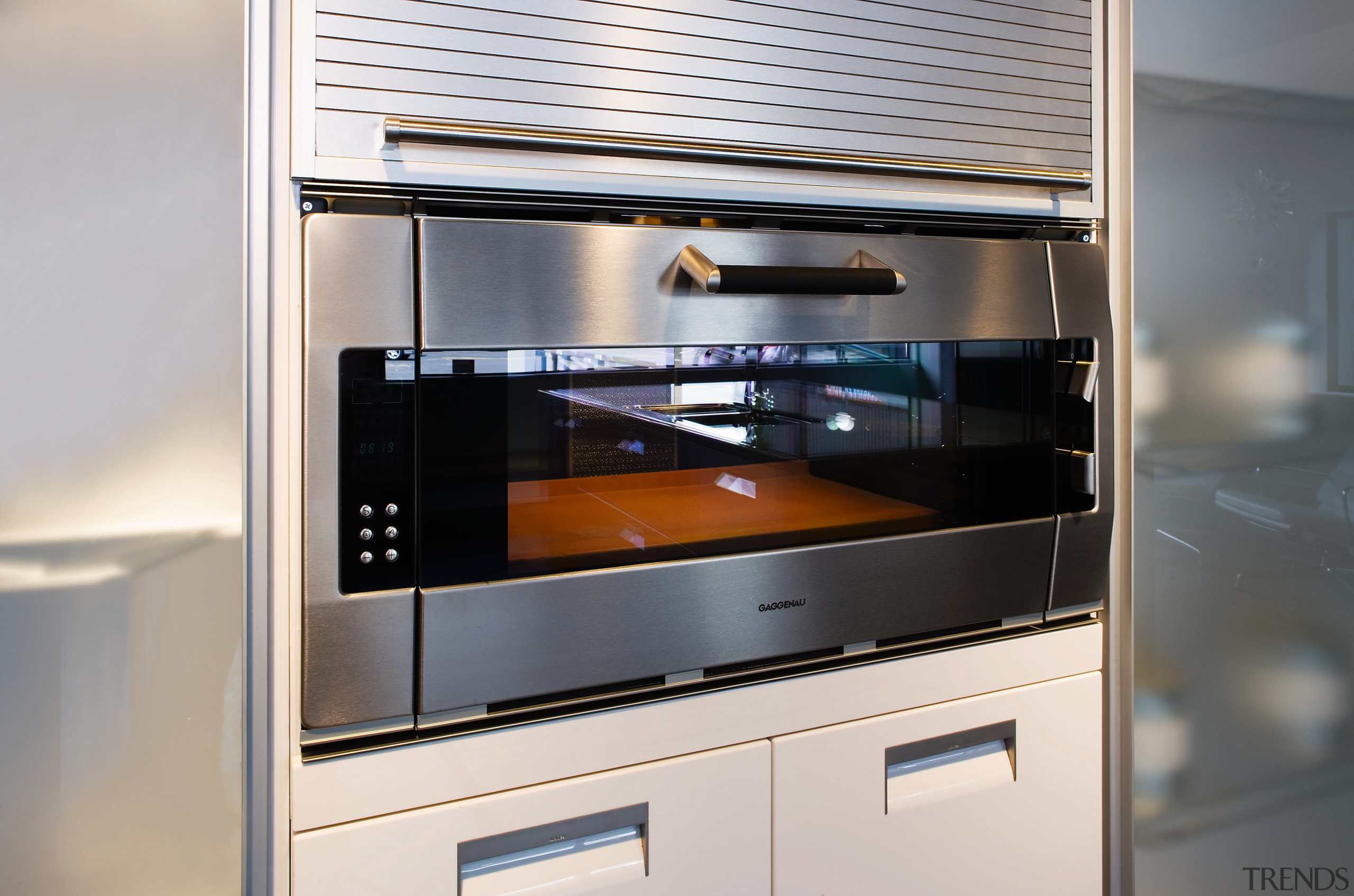 A close up view of a oven. - home appliance, kitchen, kitchen appliance, kitchen stove, major appliance, microwave oven, oven, gray