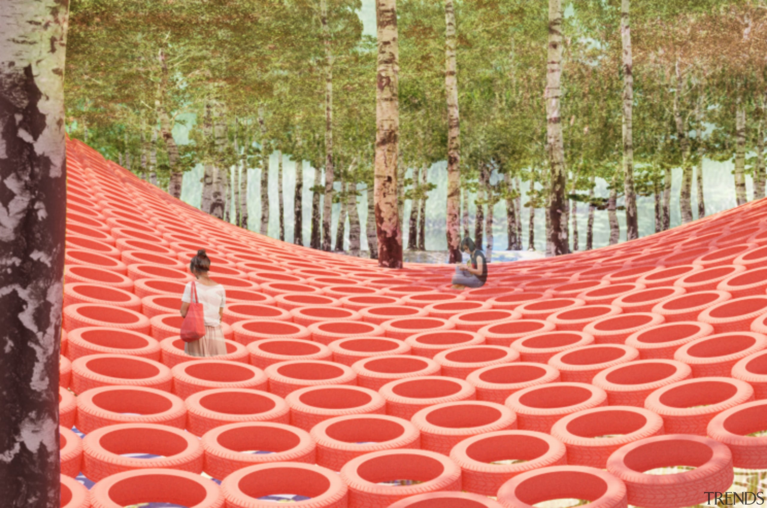 Le grand hamac or "The Big hammock": In red, tree, red, brown