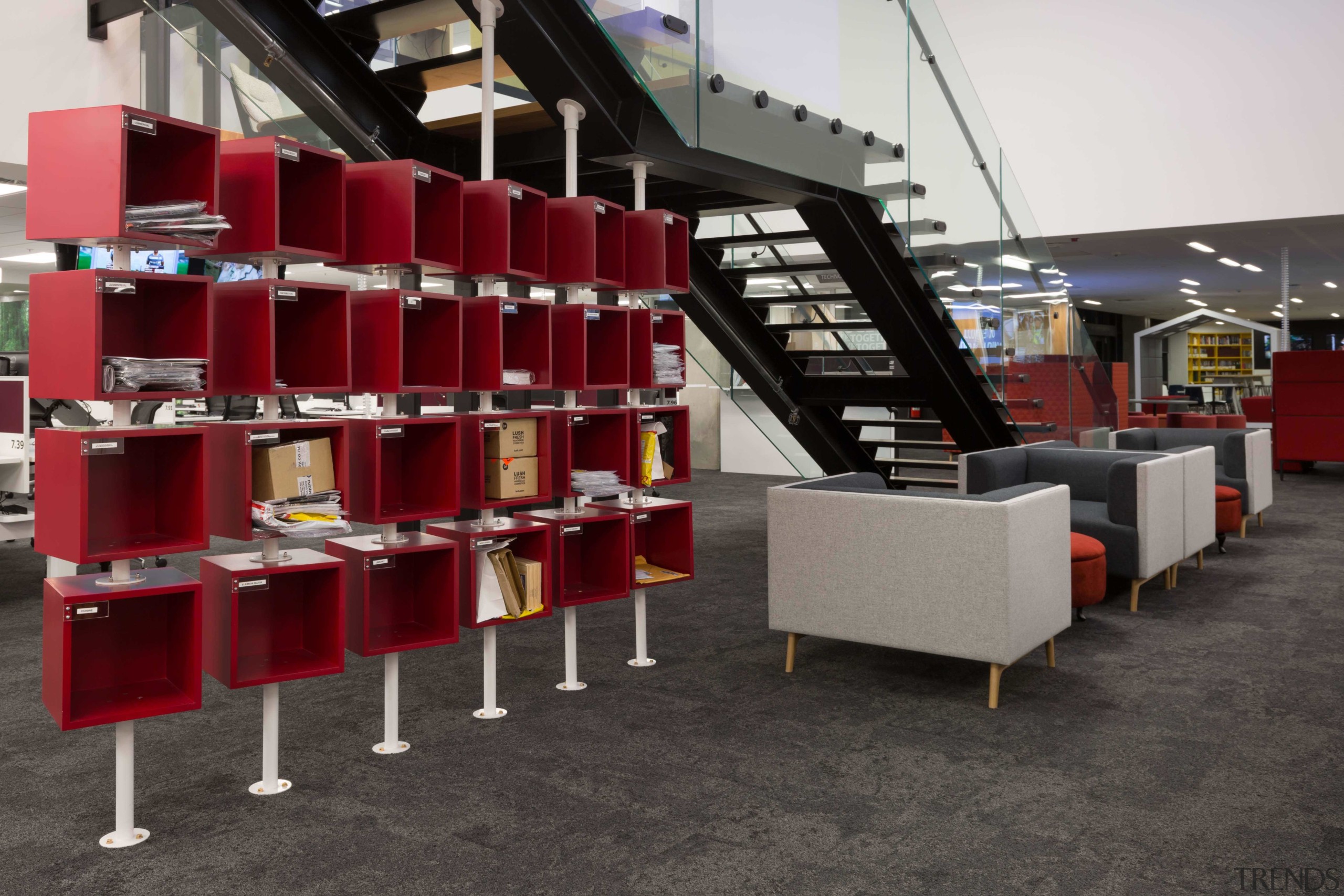 Integral to the modern fit-out by TSE for furniture, library, shelving, black