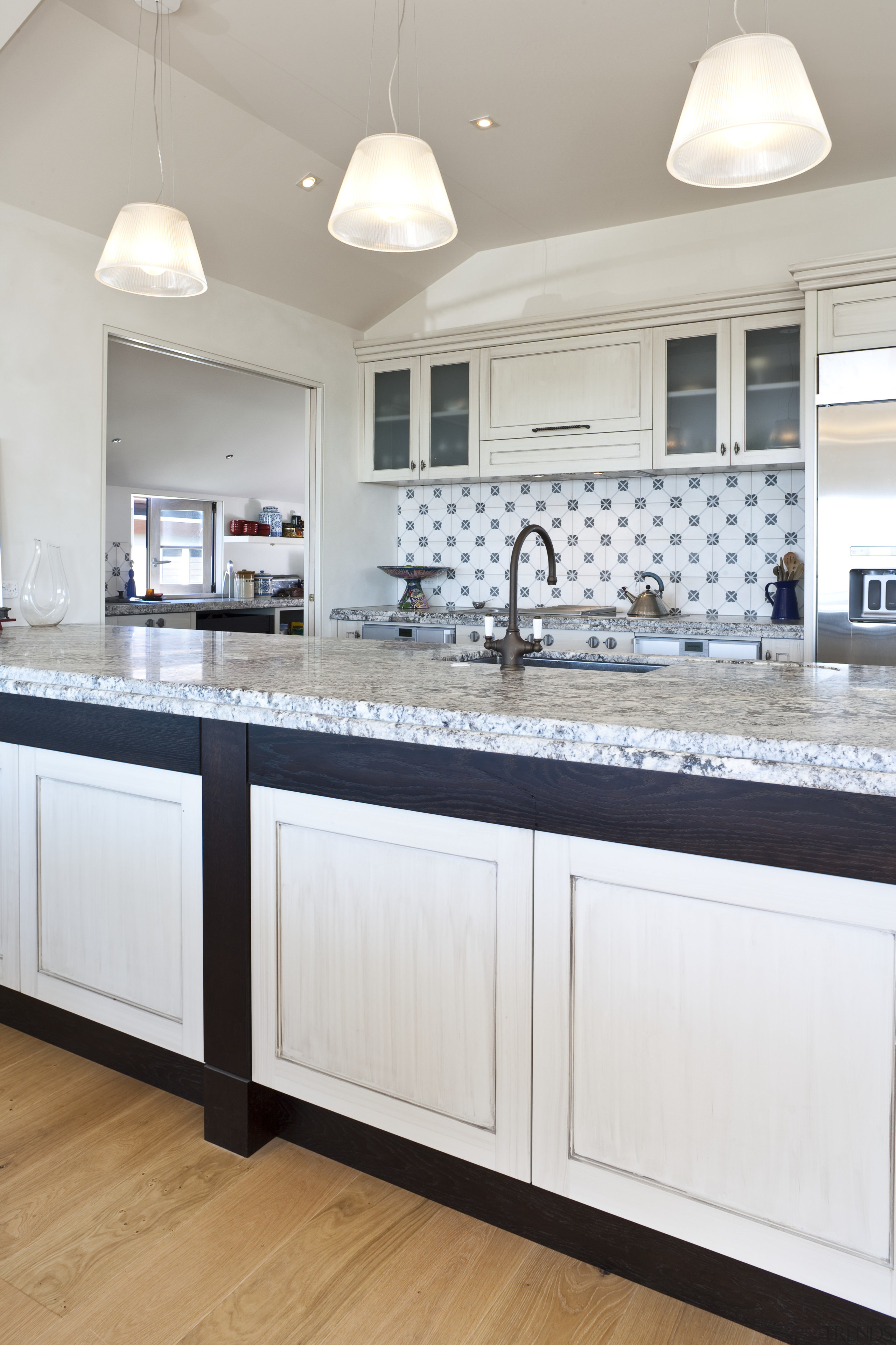 Traditional kitchen with bright outlook - Traditional kitchen cabinetry, countertop, cuisine classique, floor, flooring, home, interior design, kitchen, room, sink, gray, white