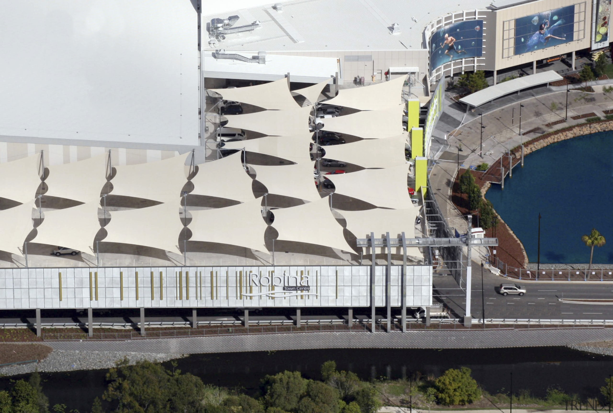 View of sails by Greenline Shade and Shelter building, fixed link, structure, white