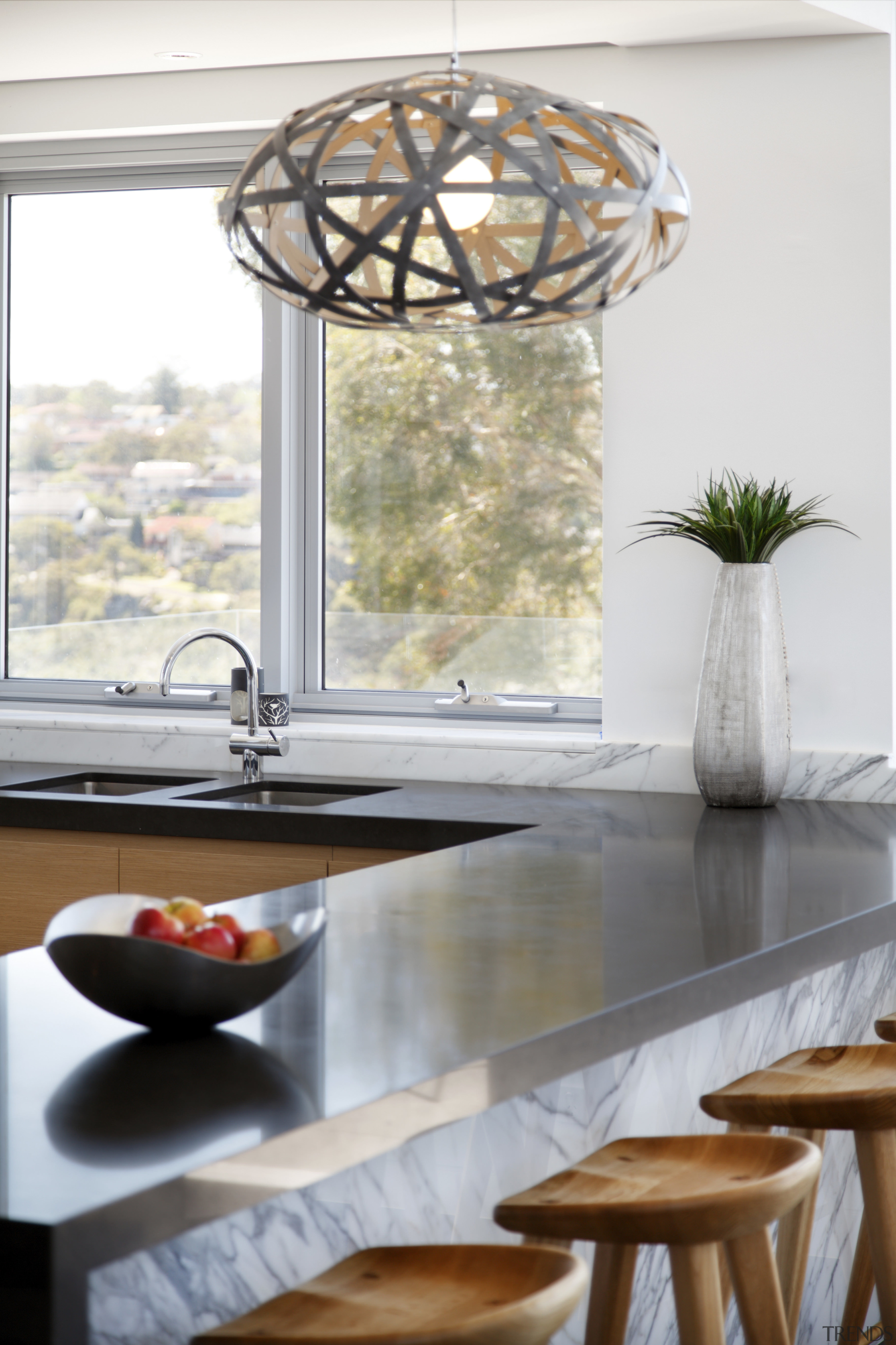 Seen here is a kitchen designed by Wonderful chair, dining room, furniture, home, house, interior design, living room, table, window, gray, white