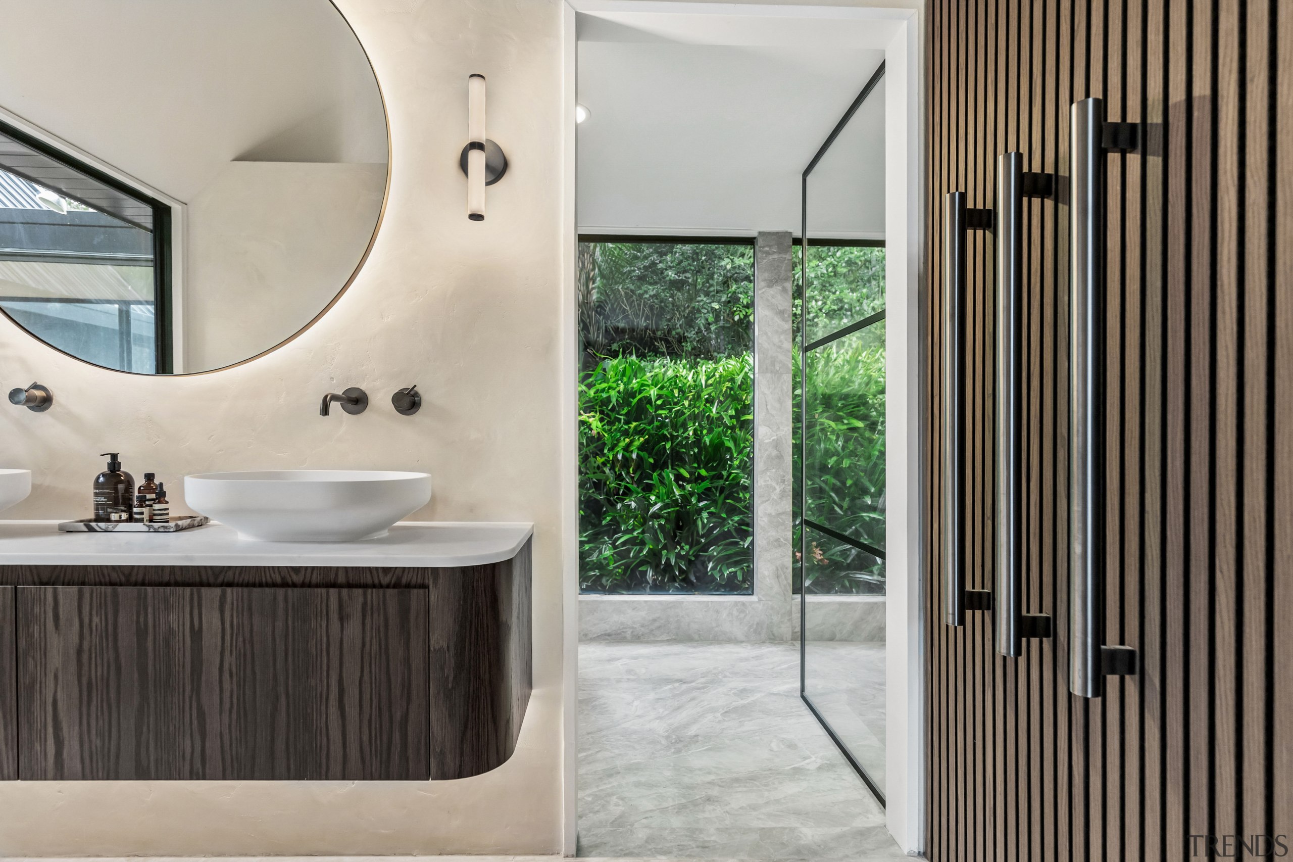 Looking through from the vanity area to the 