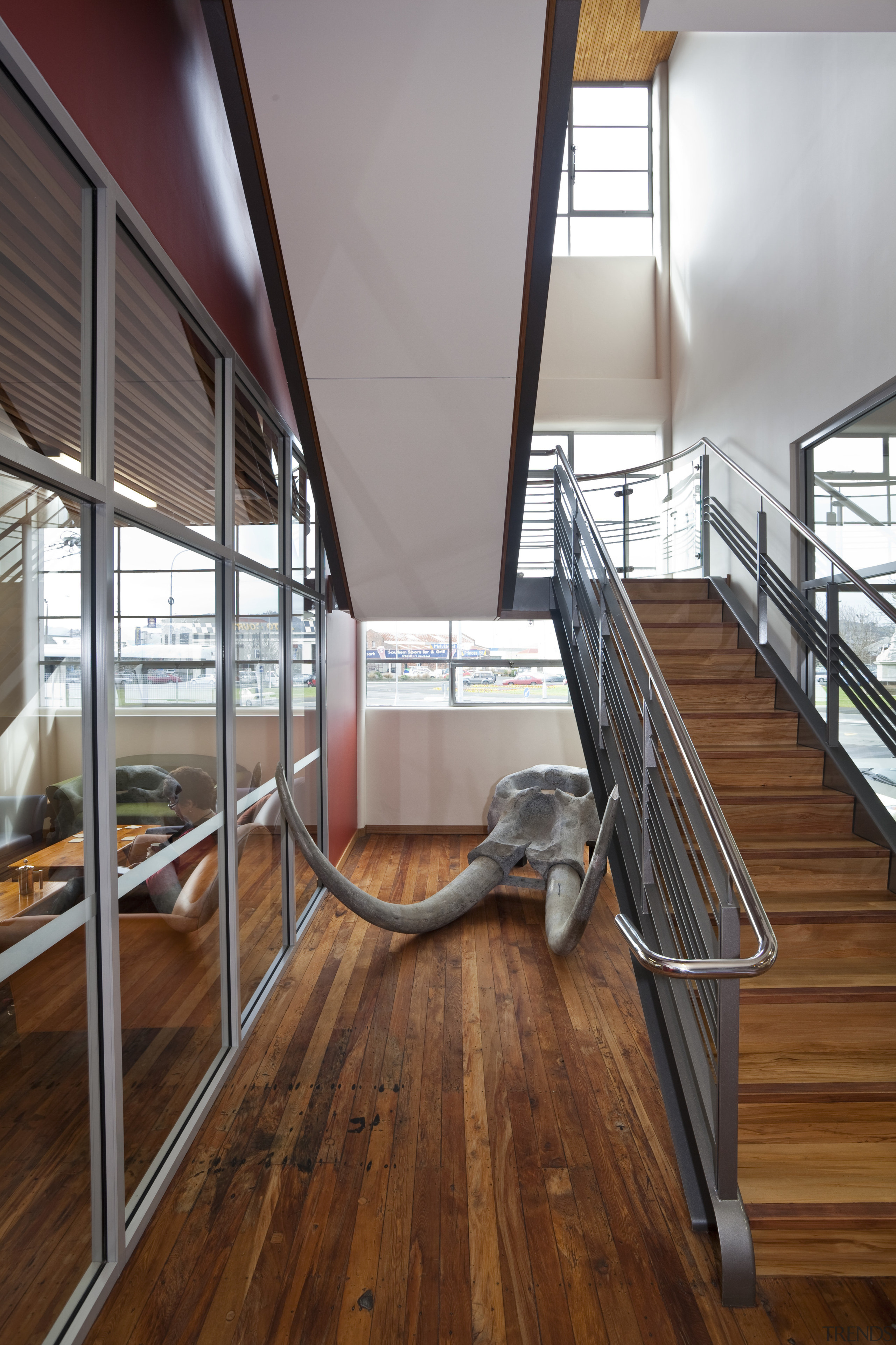 View of the interior of the Nautral History architecture, daylighting, floor, flooring, handrail, hardwood, house, interior design, real estate, stairs, structure, wood, wood flooring, brown, gray