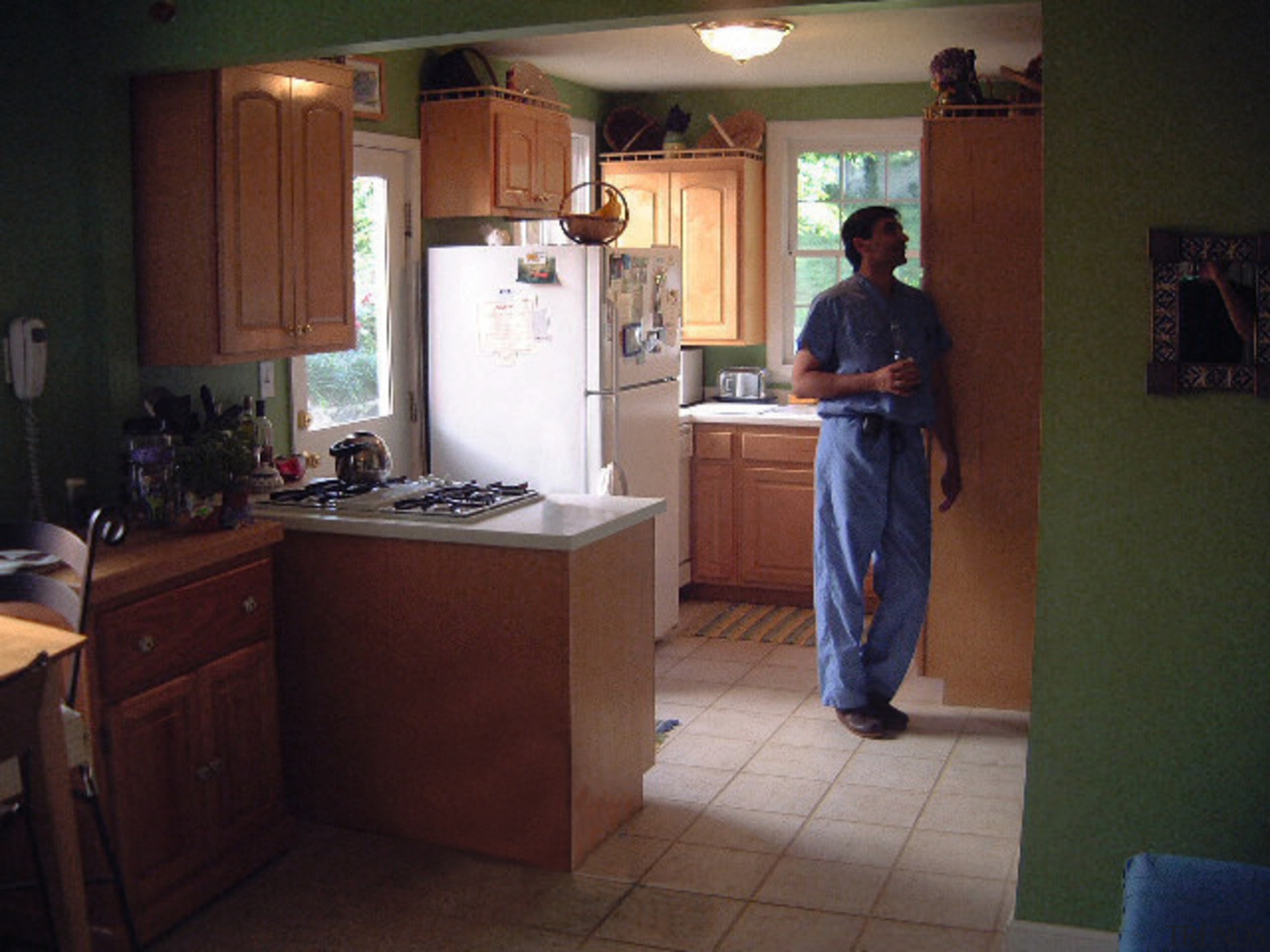 view of the original kitchen area - view cabinetry, countertop, floor, flooring, furniture, home, home appliance, house, kitchen, room, red